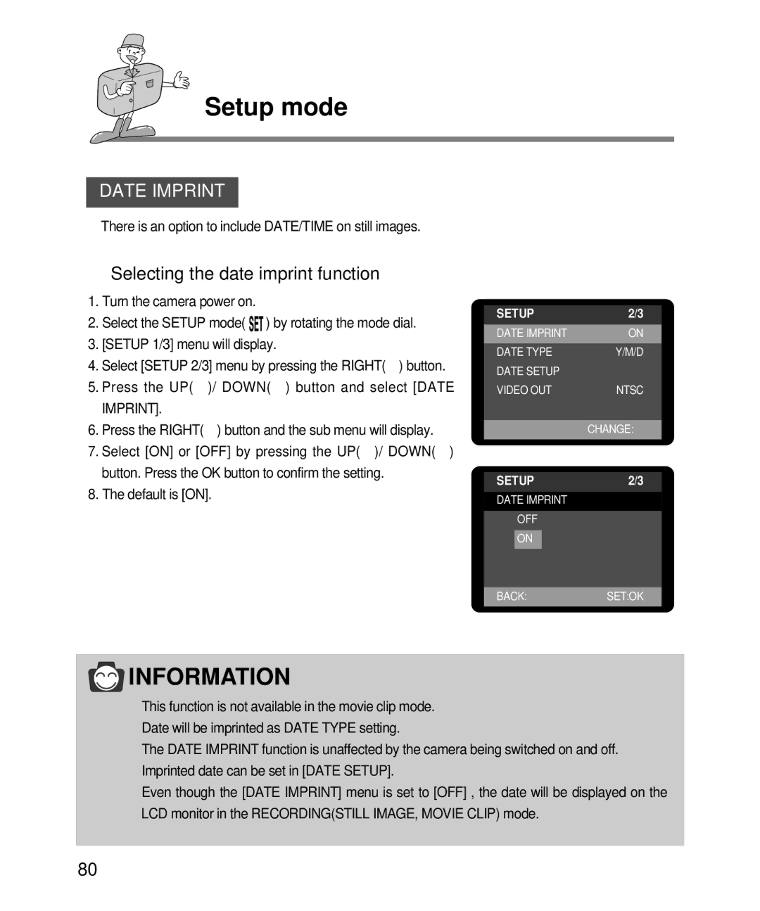 Samsung EC-D240ZSBA/E1 manual Date Imprint, Selecting the date imprint function 