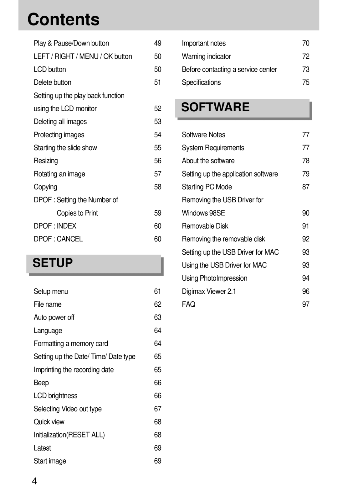 Samsung EC-D250ZSBA/E1 manual Dpof Index, Dpof Cancel, Faq 