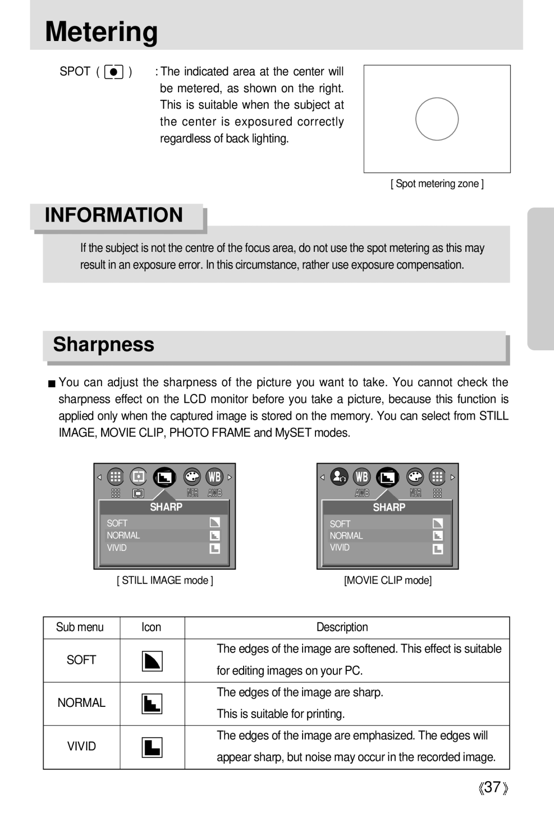 Samsung EC-D301ZSBA/E1 manual Metering, Sharpness 