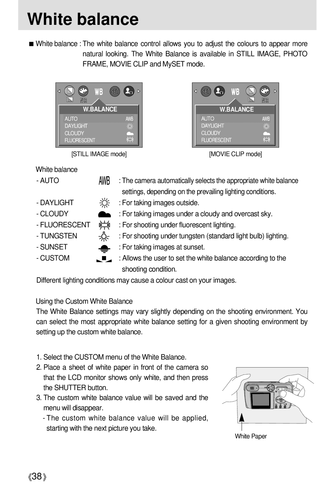 Samsung EC-D301ZSBA/E1 manual White balance 