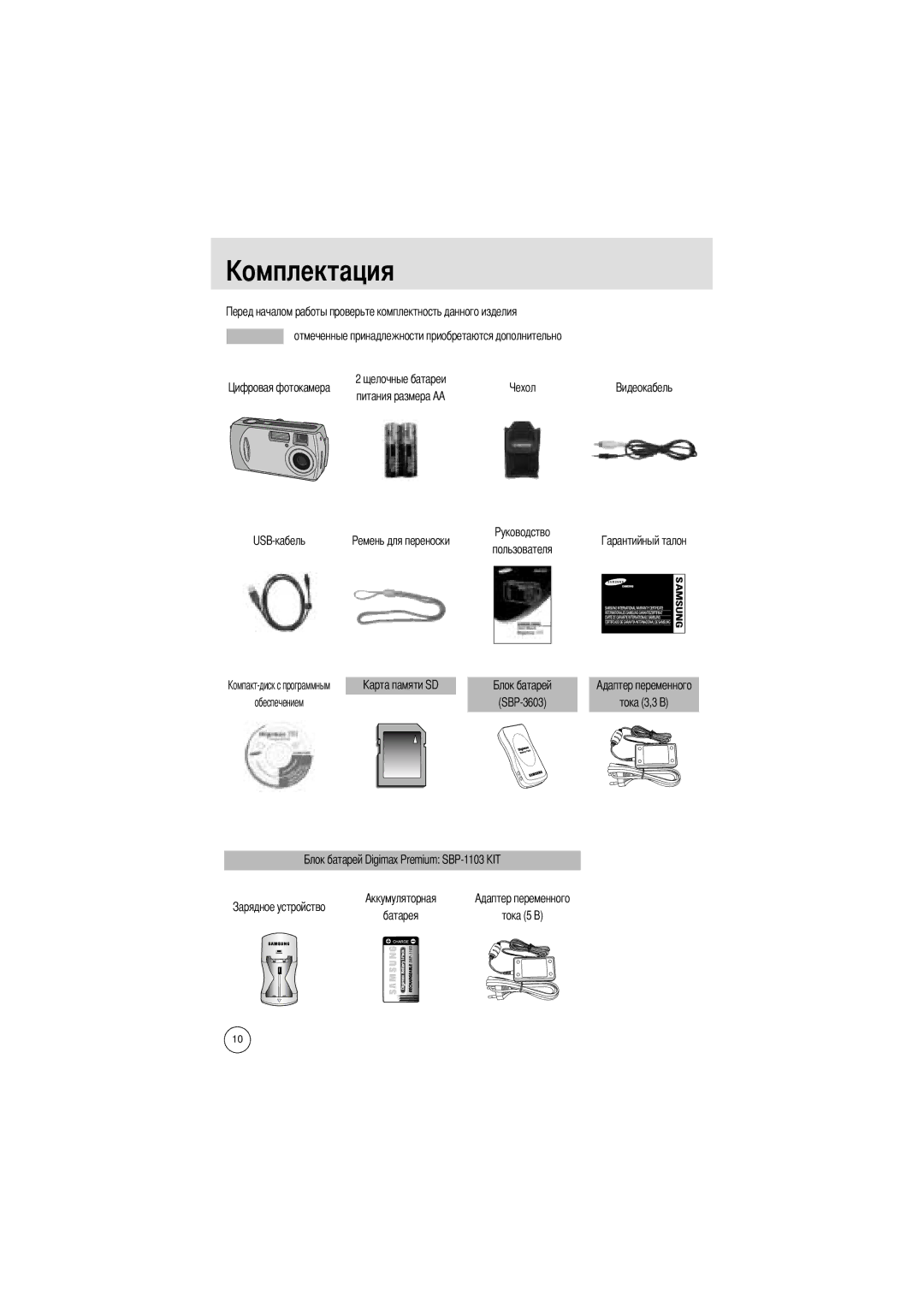 Samsung EC-D301ZSBA/E1 Омплектация, Отмеченные принадлежности приобретаются дополнительно, USB-кабель Пользователя, Тока 