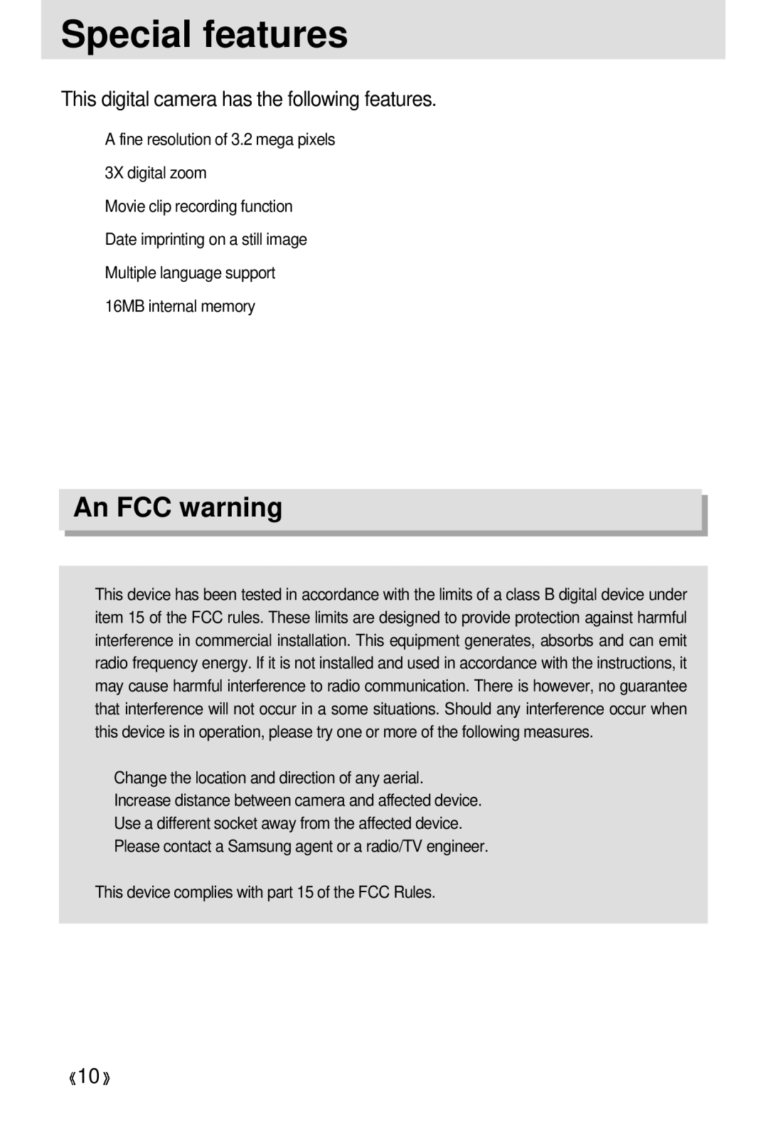 Samsung EC-D330ZSBA/E1 manual Special features, This digital camera has the following features 