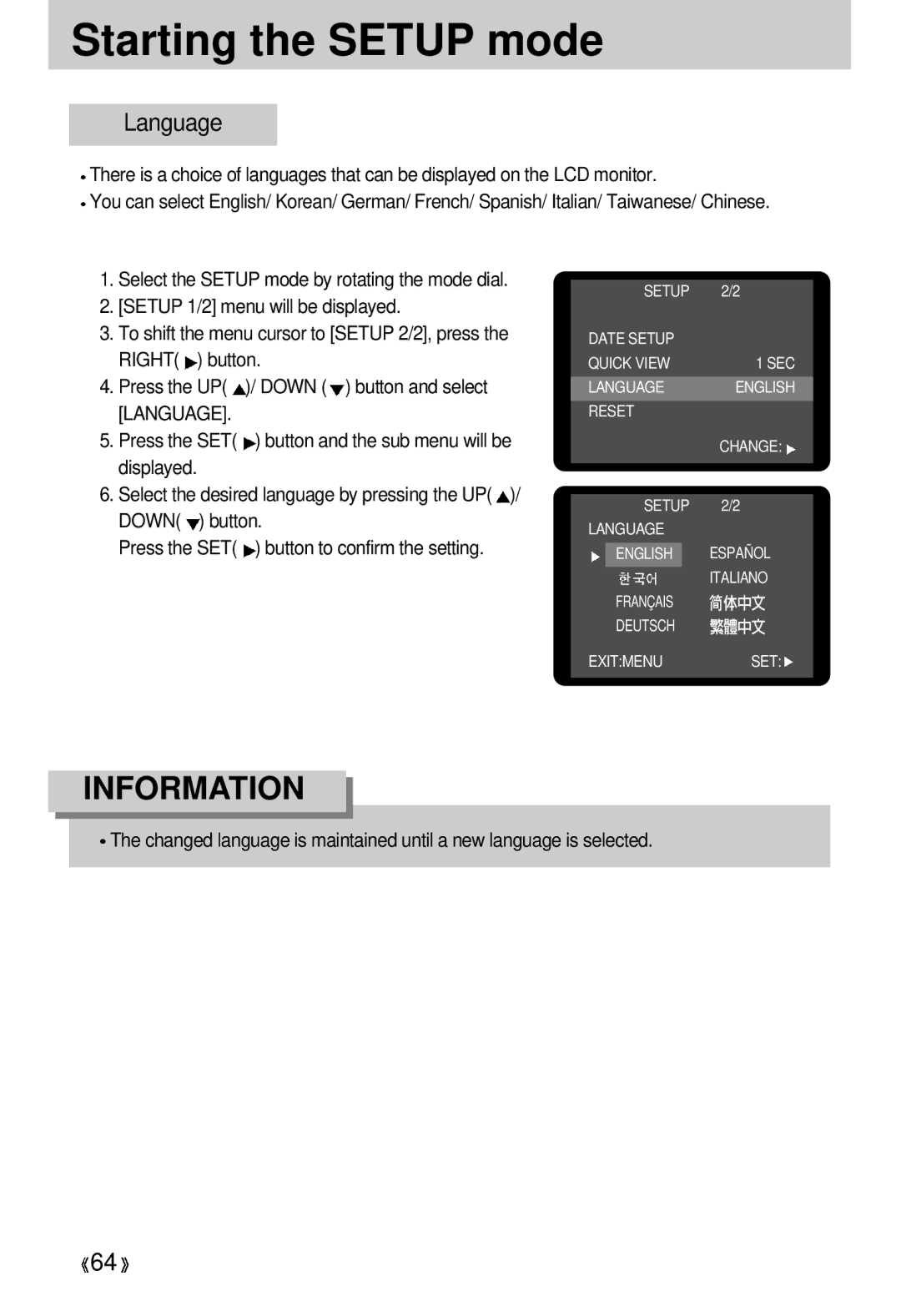 Samsung EC-D330ZSBA/E1 manual Language 