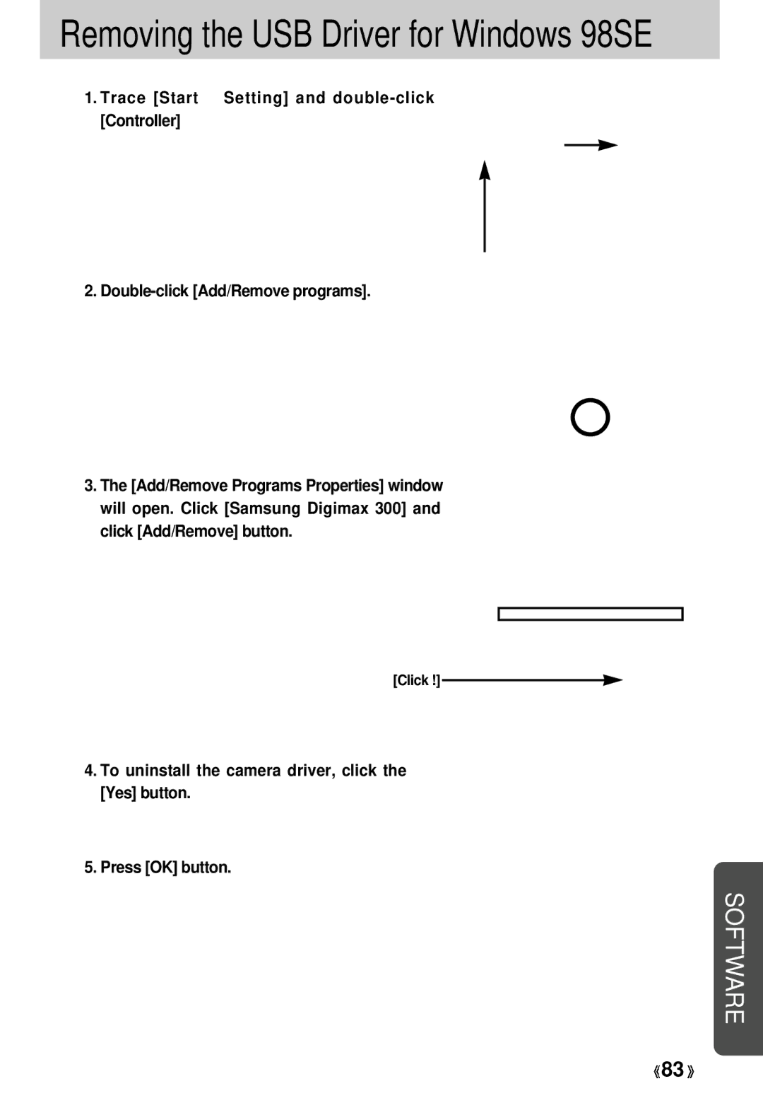 Samsung EC-D330ZSBA/E1 manual Removing the USB Driver for Windows 98SE 