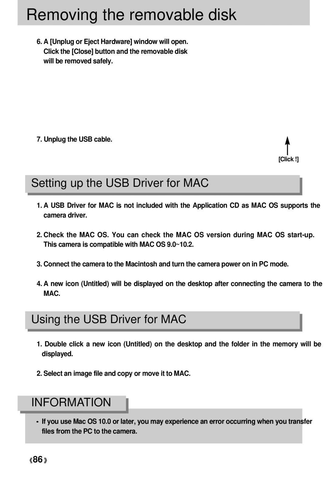 Samsung EC-D330ZSBA/E1 manual Setting up the USB Driver for MAC 