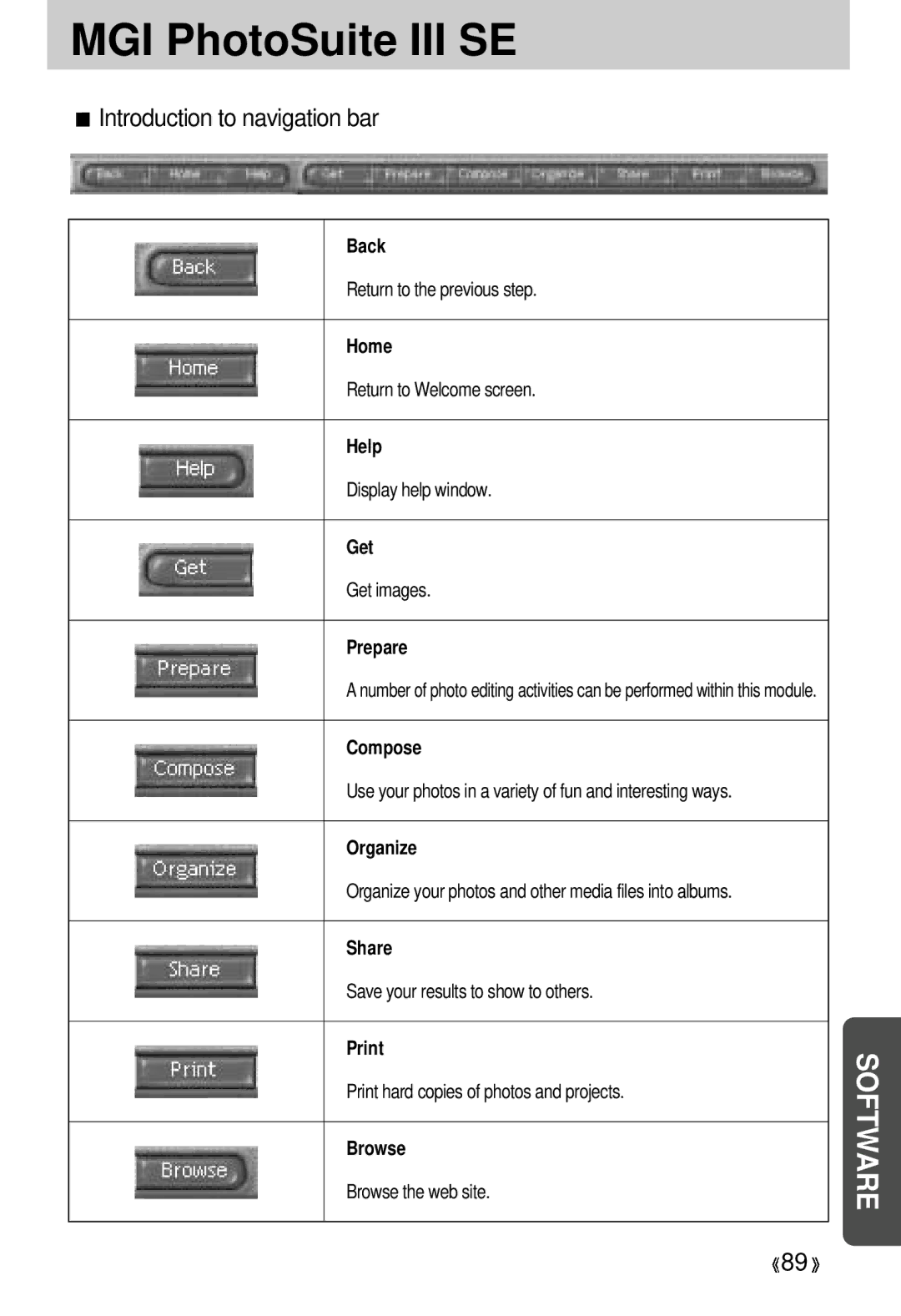 Samsung EC-D330ZSBA/E1 manual Introduction to navigation bar 