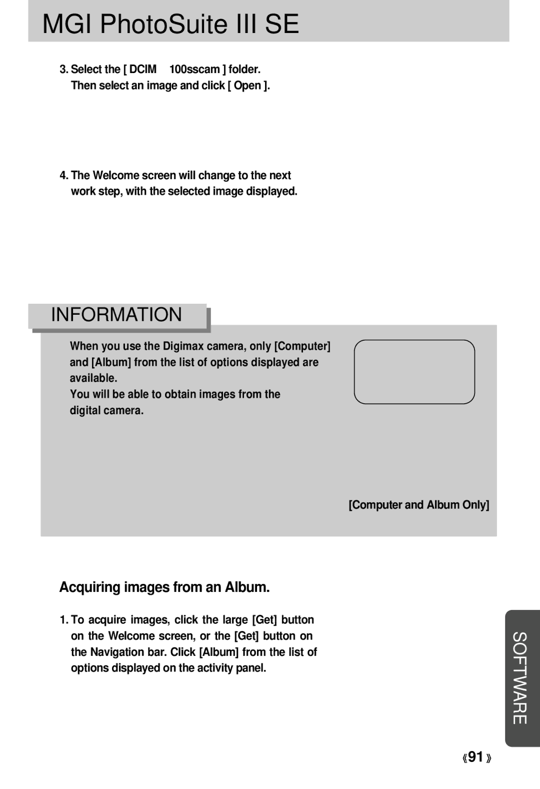 Samsung EC-D330ZSBA/E1 manual Acquiring images from an Album 