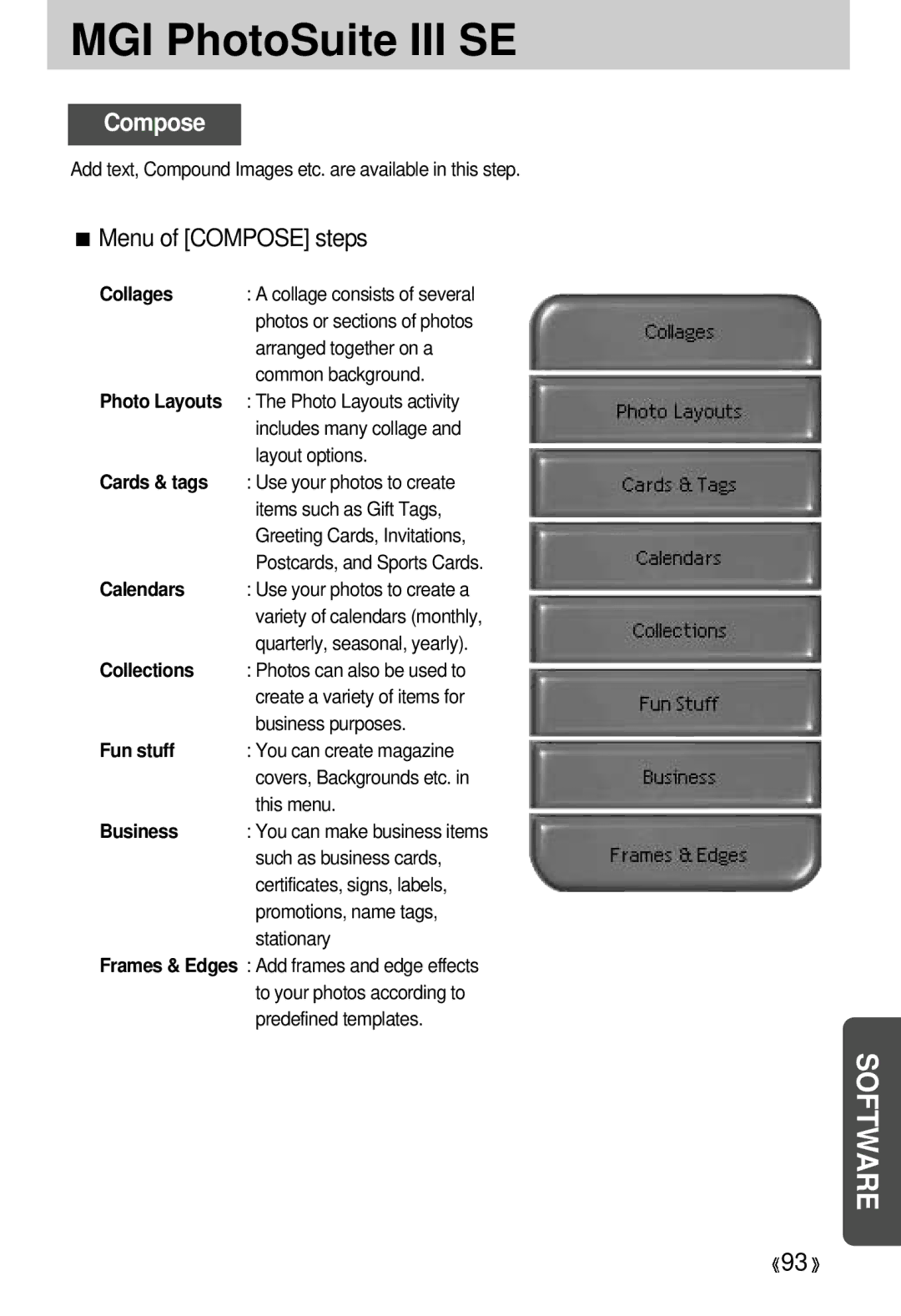 Samsung EC-D330ZSBA/E1 manual Menu of Compose steps 