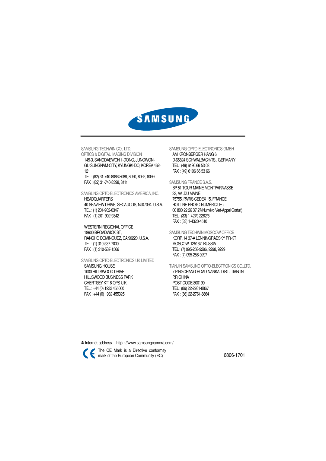 Samsung EC-D330ZSBA/E1 manual 6806-1701 