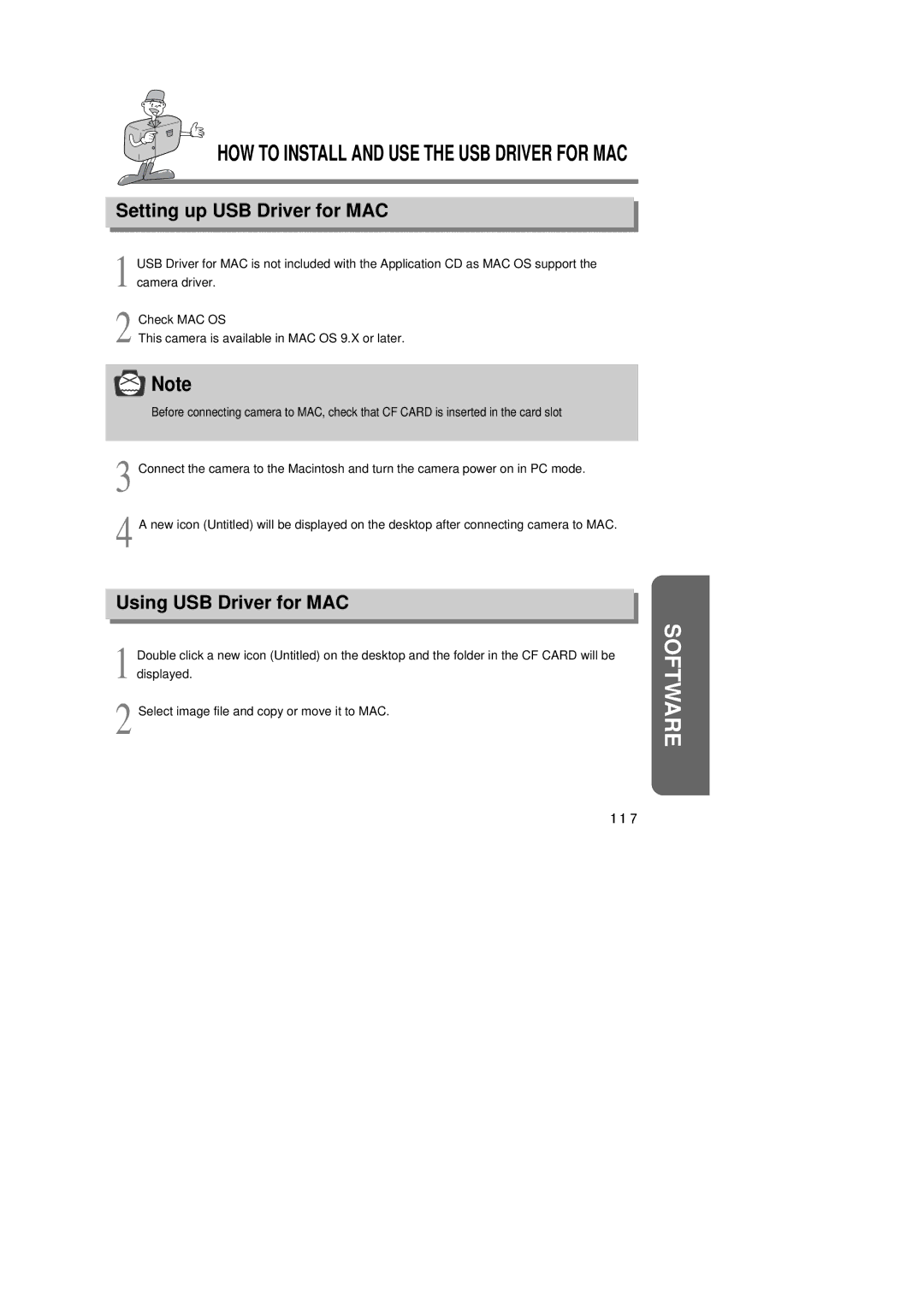 Samsung EC-D350SABA/US, EC-D350SABA/E1, EC-D350SABA/GB manual Setting up USB Driver for MAC, Using USB Driver for MAC 