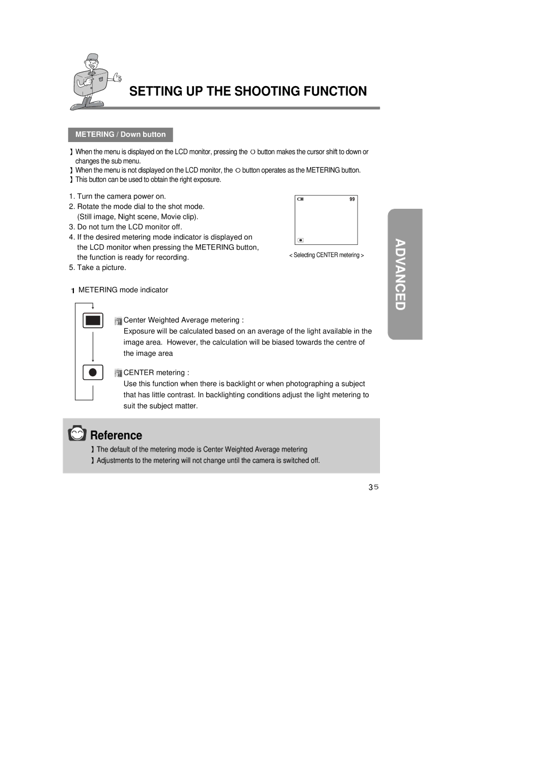 Samsung EC-D350SABA/US, EC-D350SABA/E1, EC-D350SABA/GB manual Metering / Down button 