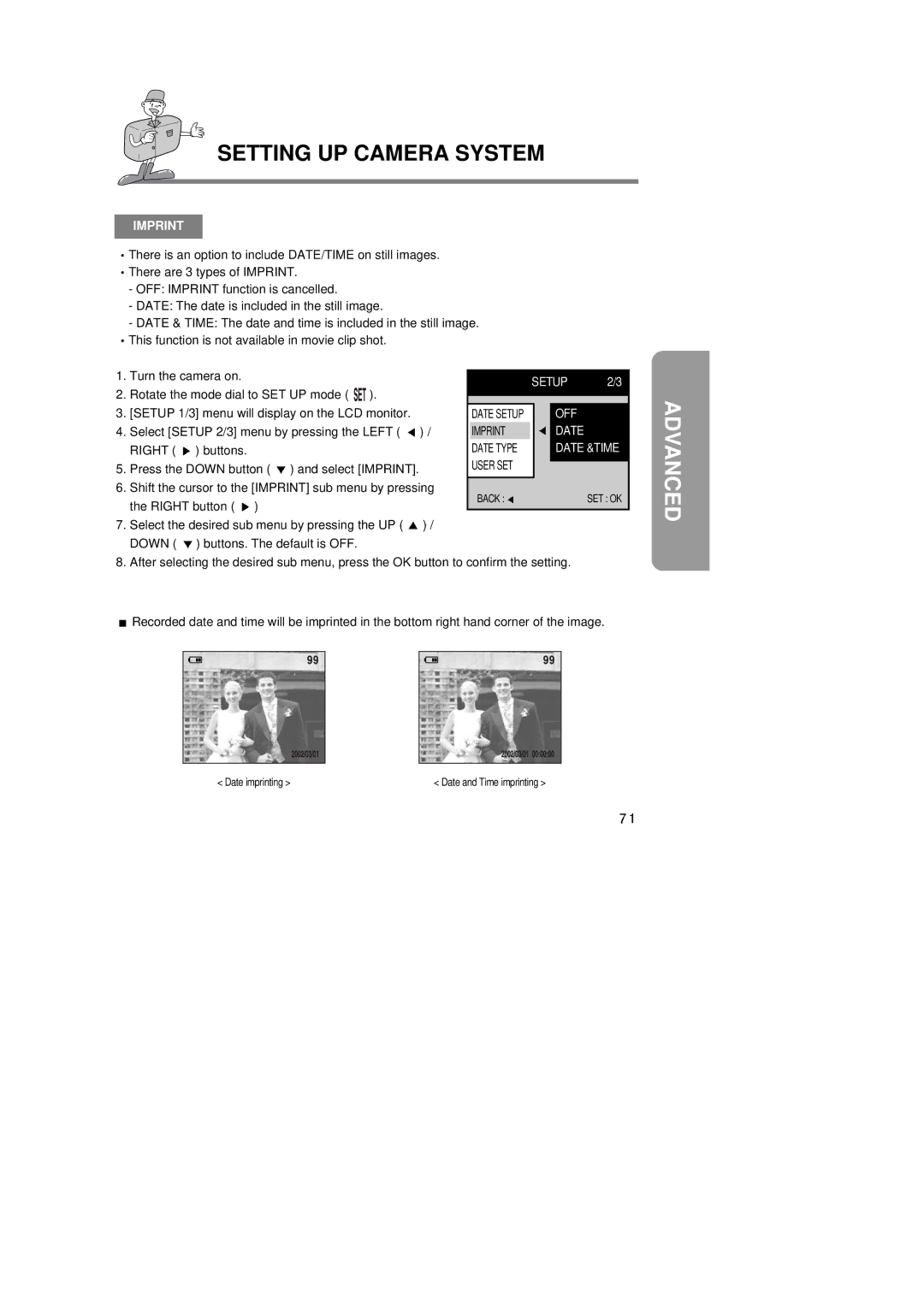 Samsung EC-D350SABA/GB, EC-D350SABA/US, EC-D350SABA/E1 manual Imprint, Date &TIME 