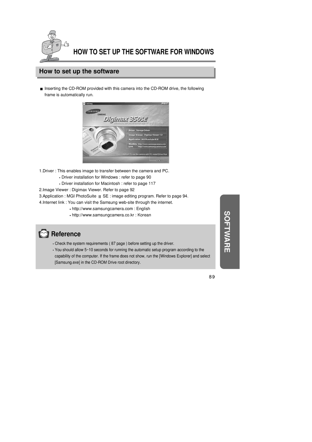 Samsung EC-D350SABA/GB, EC-D350SABA/US, EC-D350SABA/E1 HOW to SET UP the Software for Windows, How to set up the software 