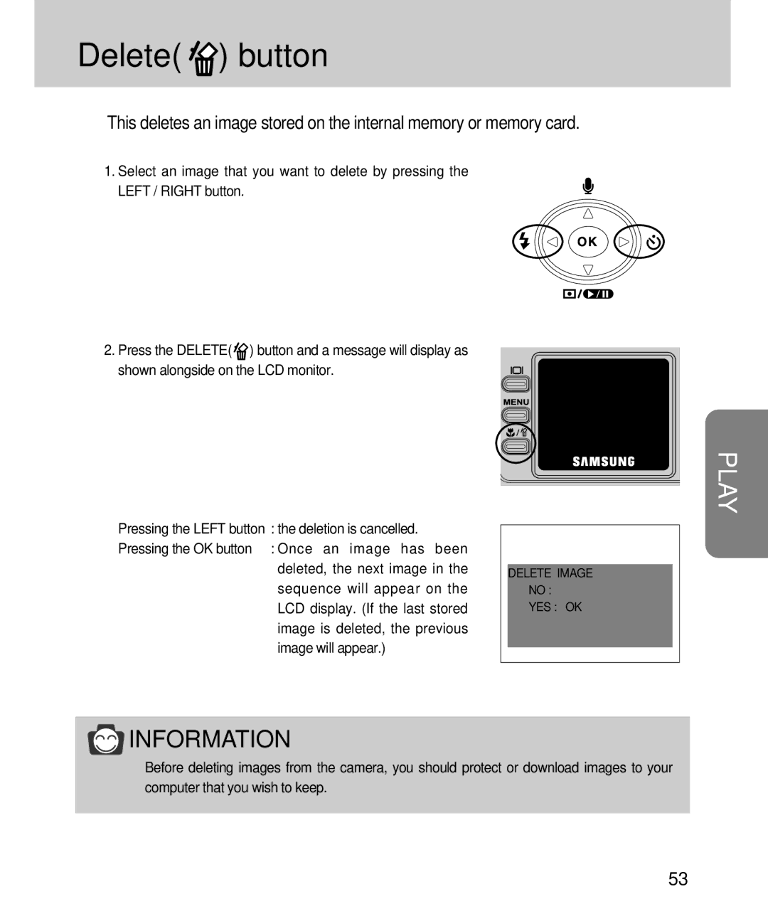 Samsung EC-D360ZSBA/E1, EC-D360ZSAA manual Delete button 