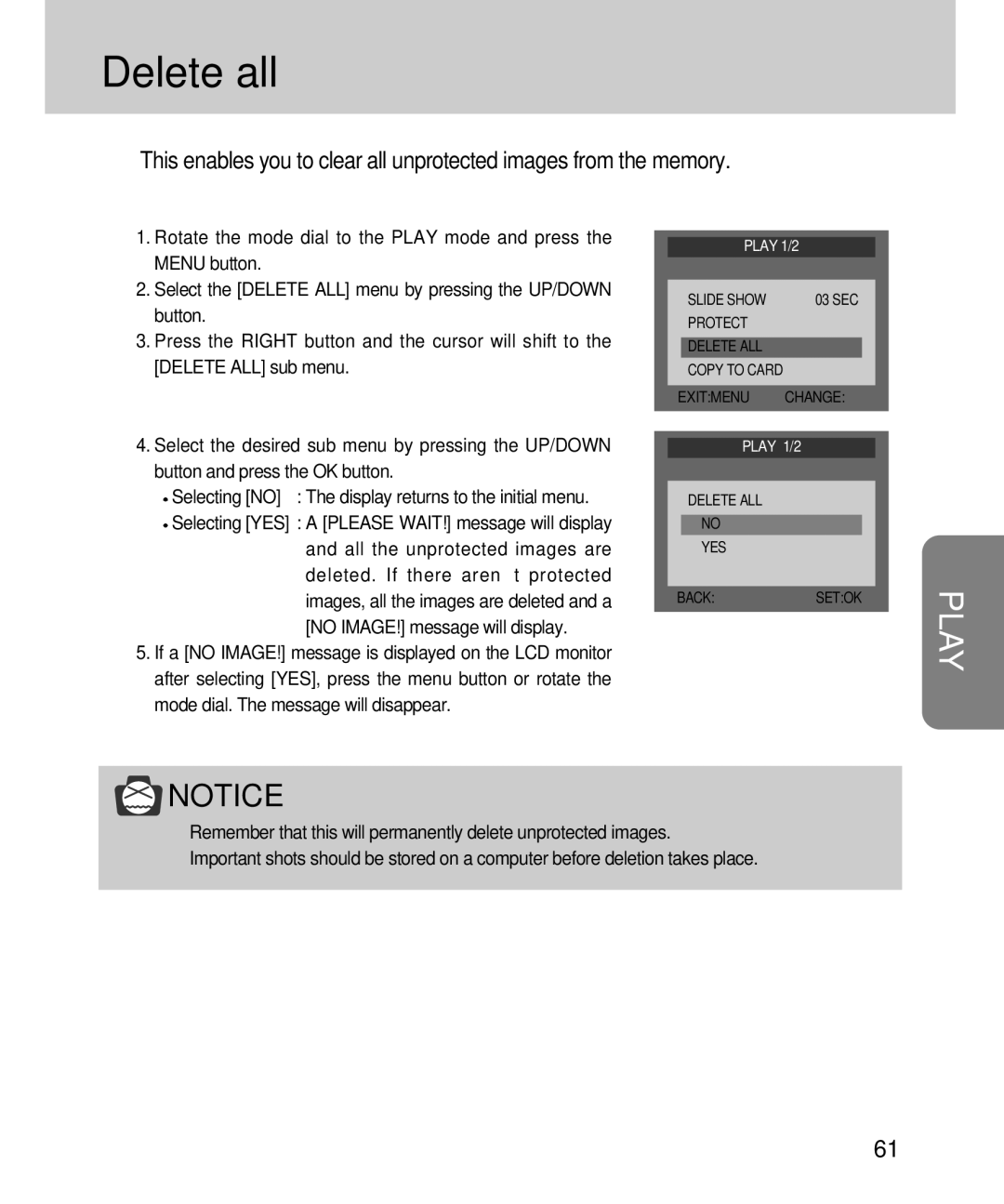 Samsung EC-D360ZSBA/E1, EC-D360ZSAA manual Delete all 