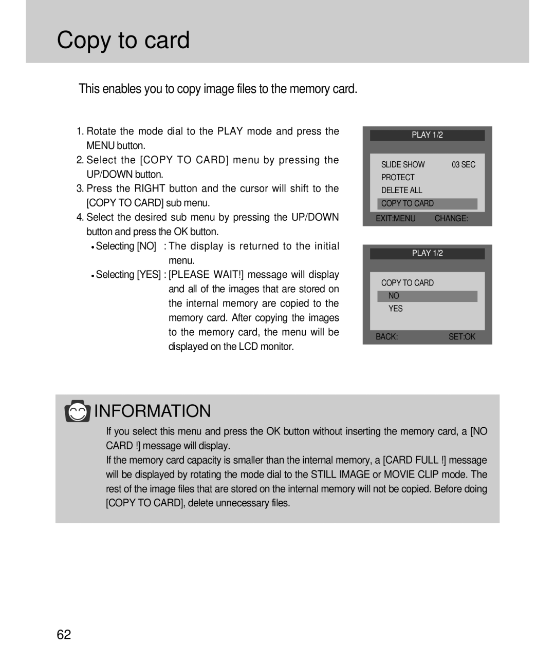 Samsung EC-D360ZSAA, EC-D360ZSBA/E1 manual Copy to card 