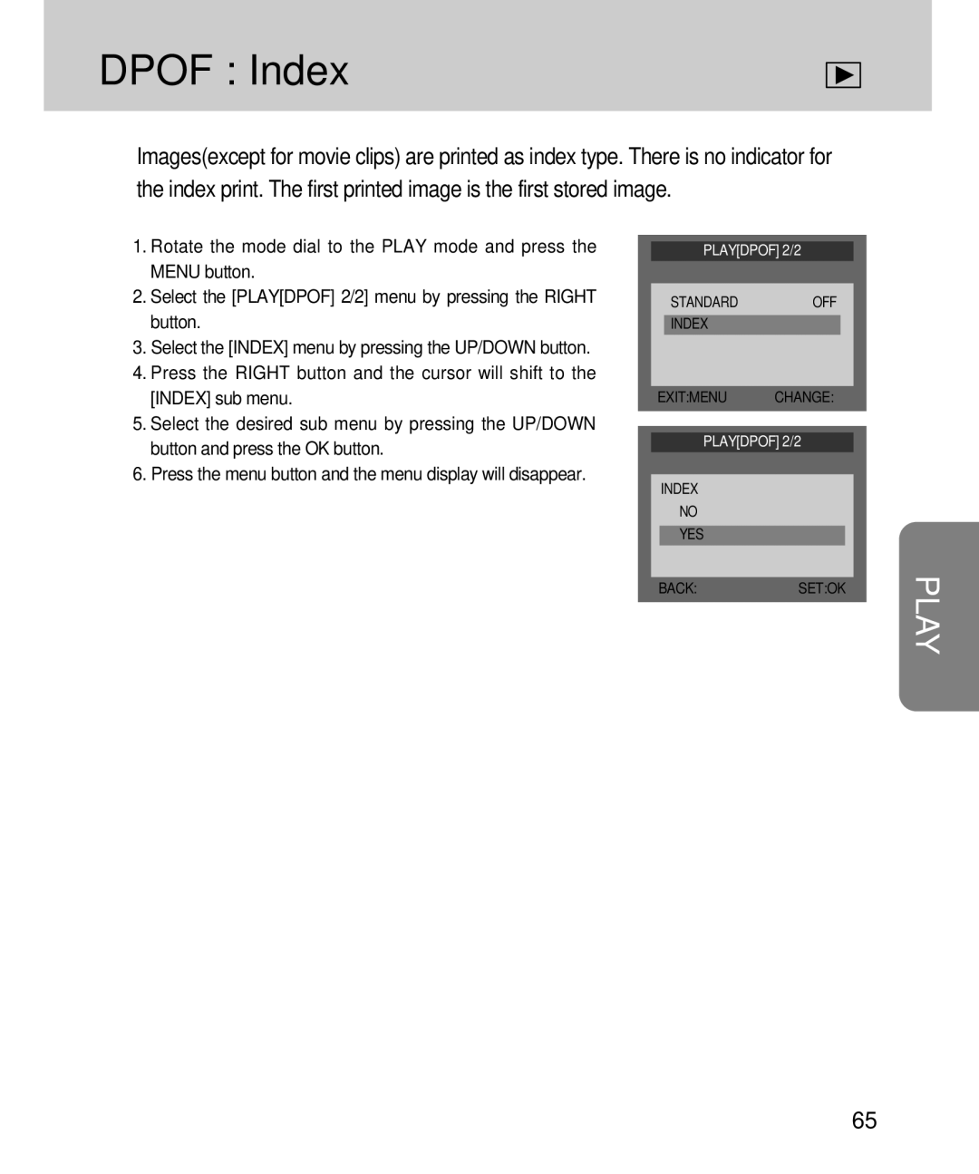 Samsung EC-D360ZSBA/E1, EC-D360ZSAA manual Index YES Back Setok 