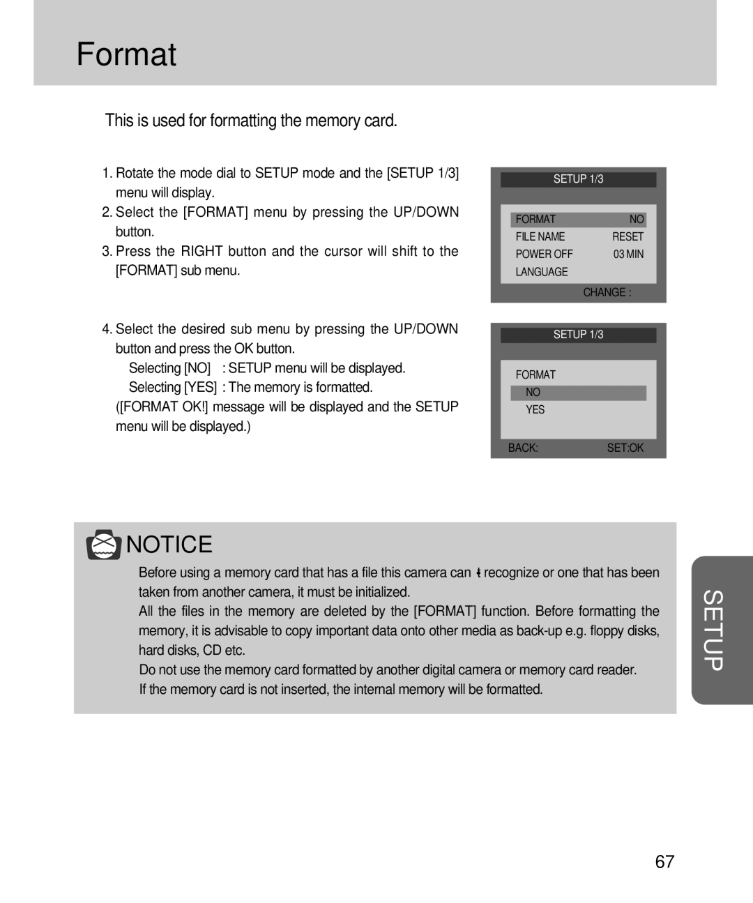 Samsung EC-D360ZSBA/E1, EC-D360ZSAA manual Format, This is used for formatting the memory card 