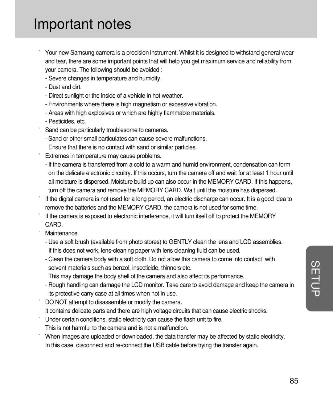 Samsung EC-D360ZSBA/E1, EC-D360ZSAA manual Important notes, Extremes in temperature may cause problems 