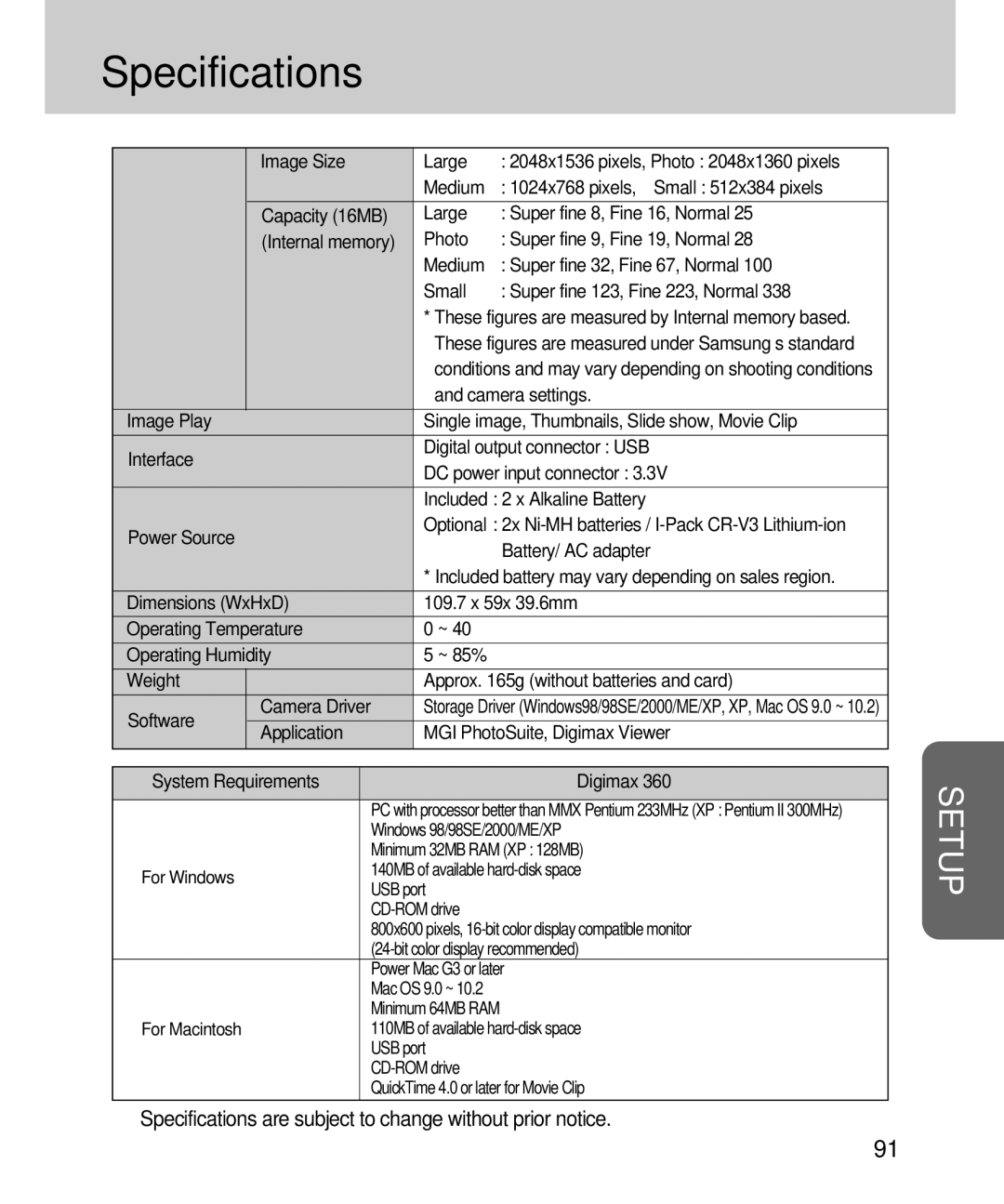 Samsung EC-D360ZSBA/E1, EC-D360ZSAA manual Battery/ AC adapter 