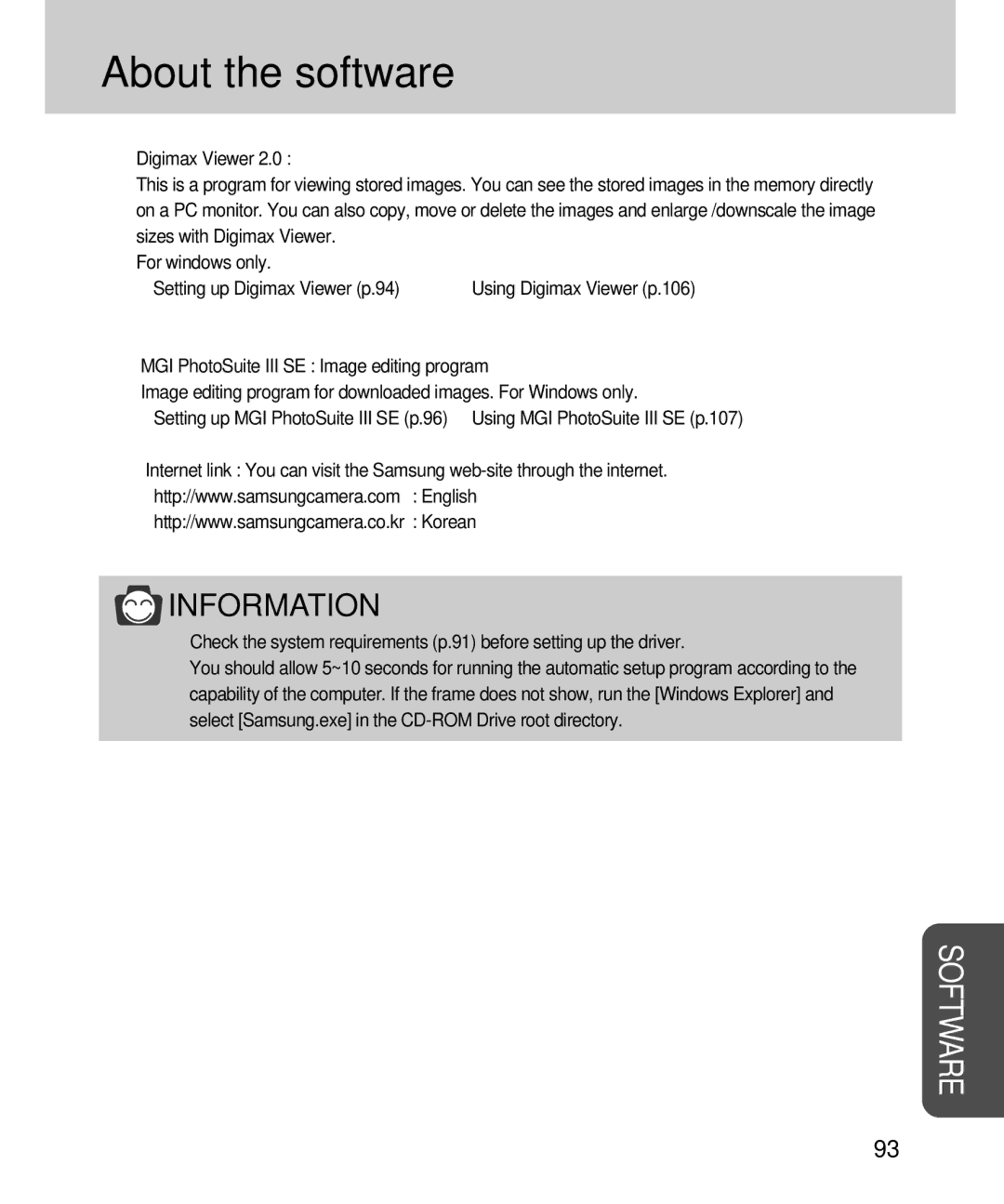 Samsung EC-D360ZSBA/E1, EC-D360ZSAA manual About the software, Digimax Viewer 