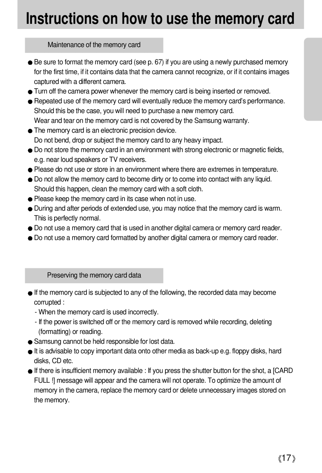 Samsung EC-D370ZSBA/E1, EC-D370ZSBA/GB, EC-D370ZSBB/E1, EC-D370ZSBB/GB manual Instructions on how to use the memory card 