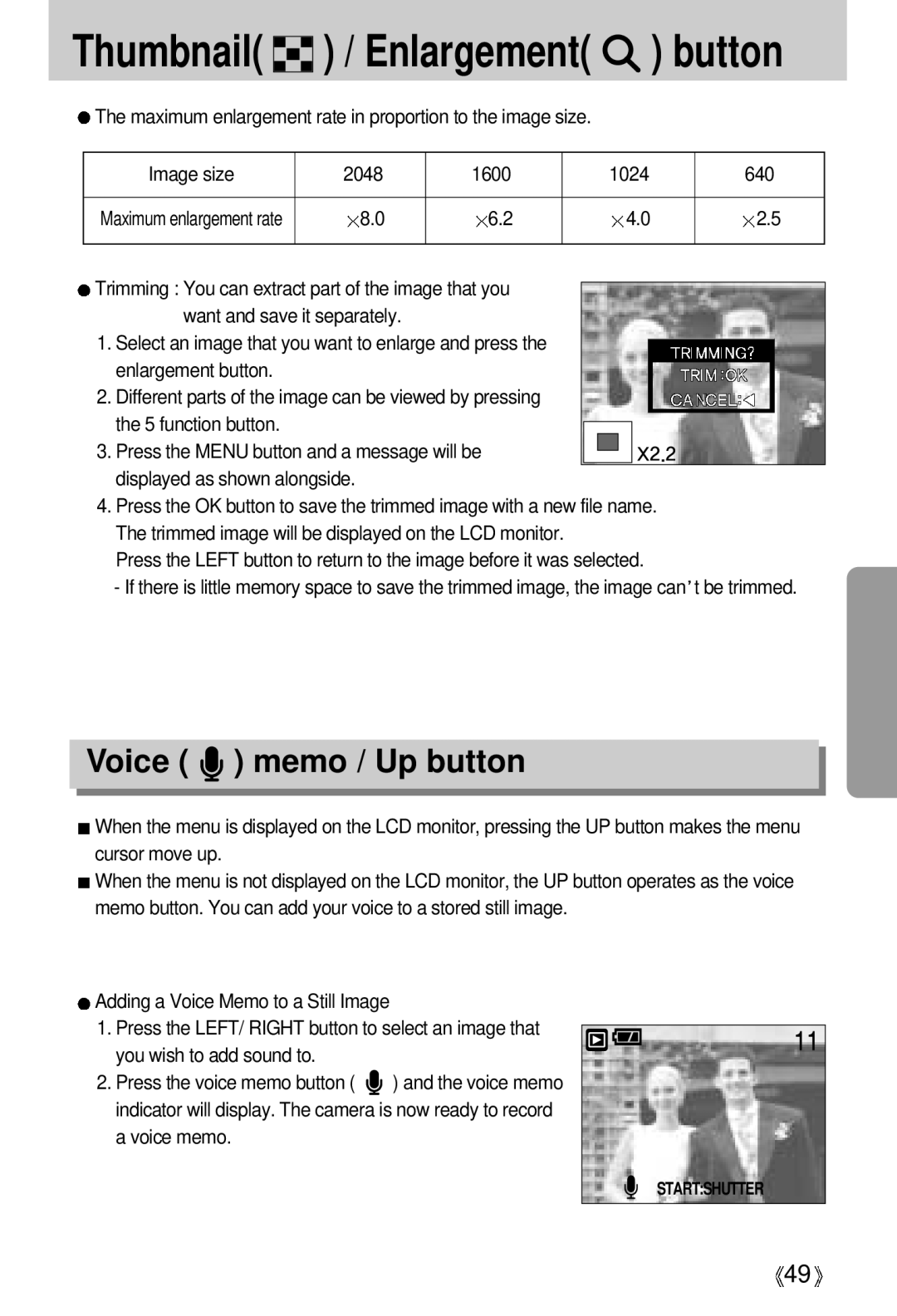 Samsung EC-D370ZSAB, EC-D370ZSBA/GB, EC-D370ZSBB/E1, EC-D370ZSBB/GB, EC-D370ZSAA Thumbnail / Enlargement button, Voice memo 