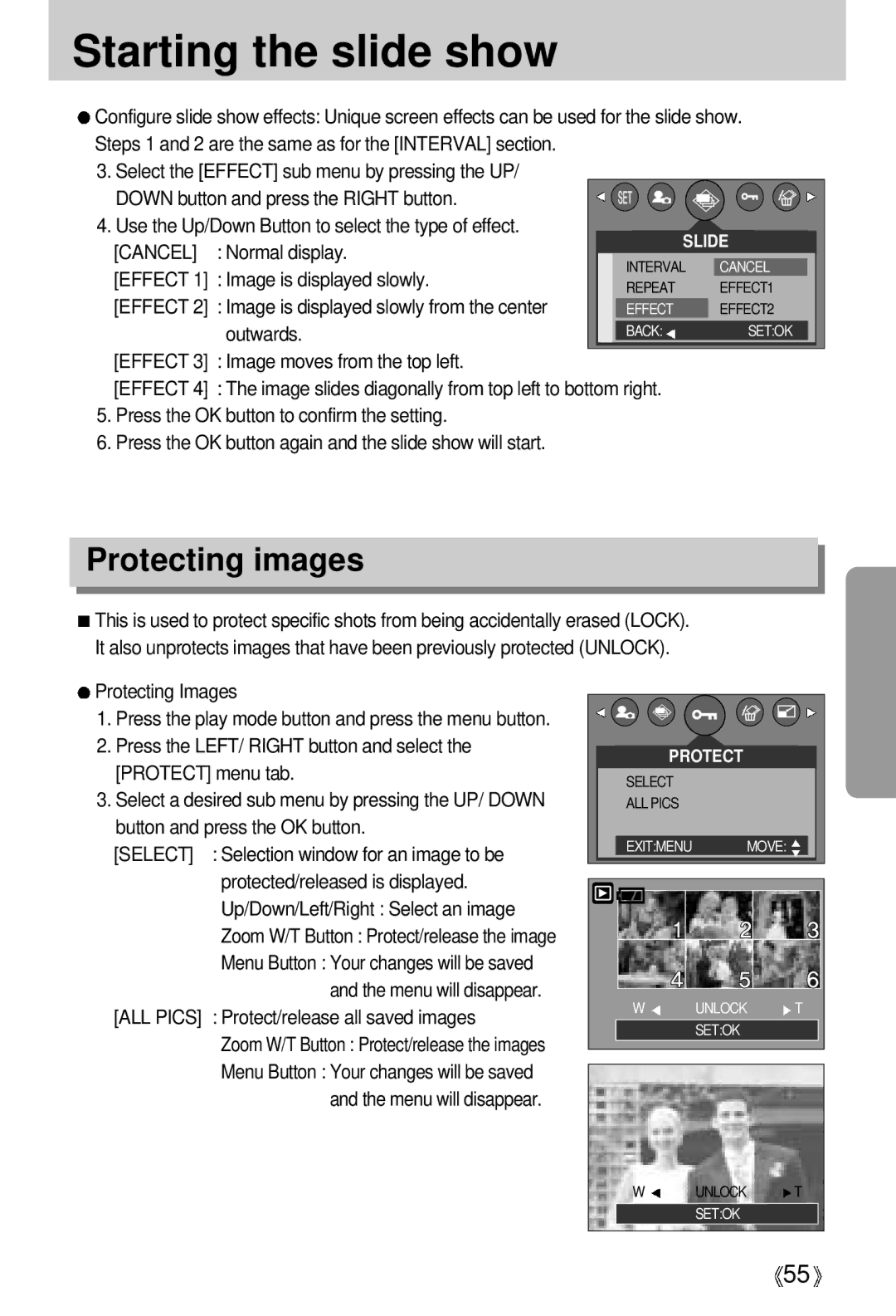 Samsung EC-D370ZUBA/E1, EC-D370ZSBA/GB, EC-D370ZSBB/E1, EC-D370ZSBB/GB, EC-D370ZUBA/GB Protecting images, Cancel, ALL Pics 