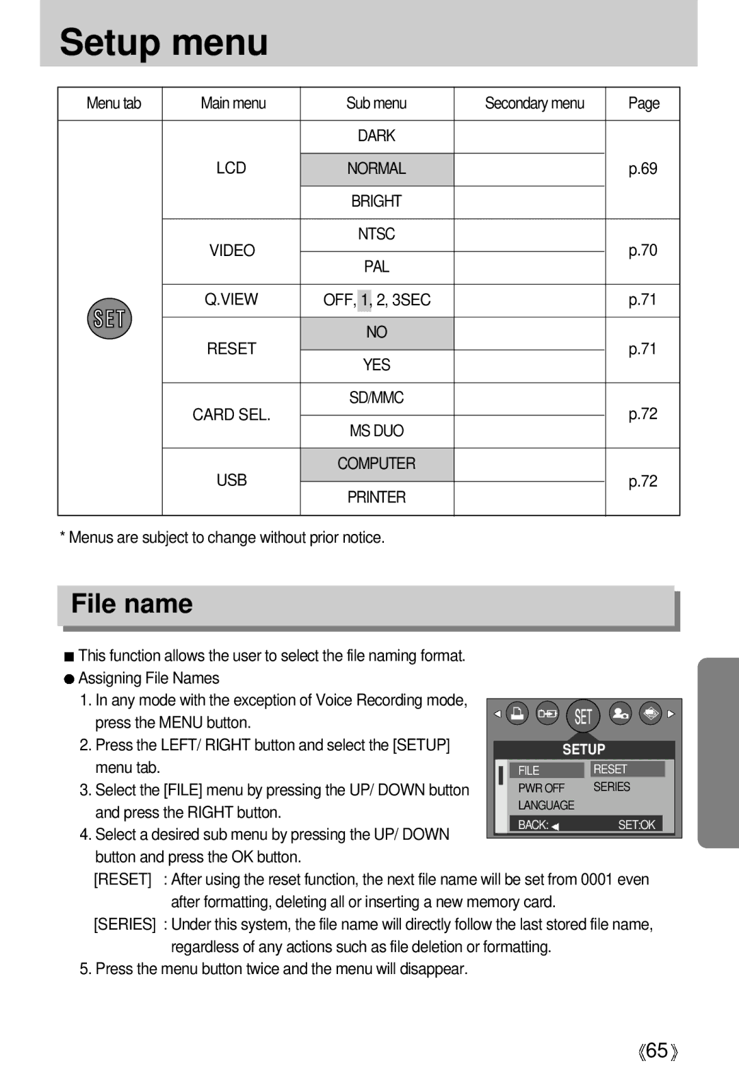 Samsung EC-D370ZUBA/E1, EC-D370ZSBA/GB, EC-D370ZSBB/E1, EC-D370ZSBB/GB, EC-D370ZUBA/GB, EC-D370ZSAA File name, Reset, Series 