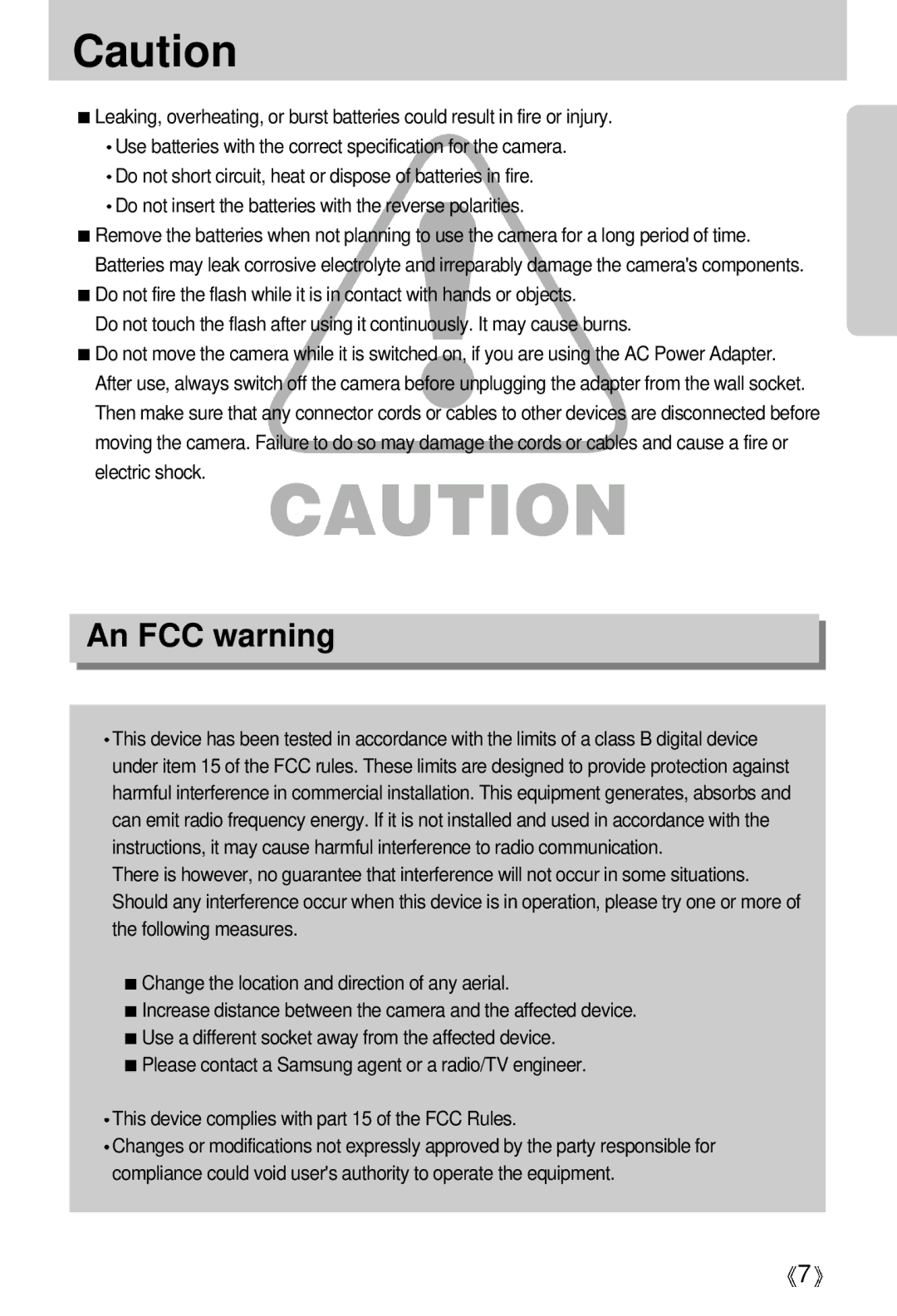 Samsung EC-D370ZSBA/E1, EC-D370ZSBA/GB, EC-D370ZSBB/E1, EC-D370ZSBB/GB, EC-D370ZUBA/GB, EC-D370ZSBA/FR manual An FCC warning 