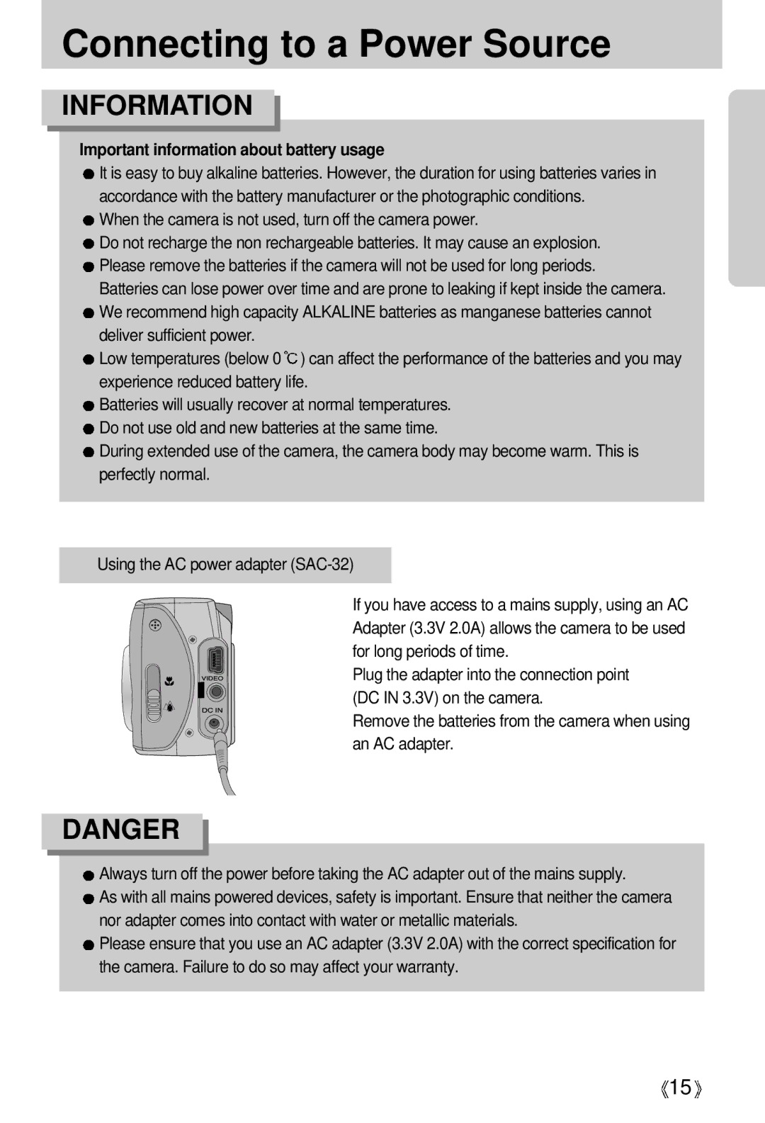 Samsung EC-D401ZSBA/E1, EC-D401ZSBB/E1 manual Connecting to a Power Source, Information 