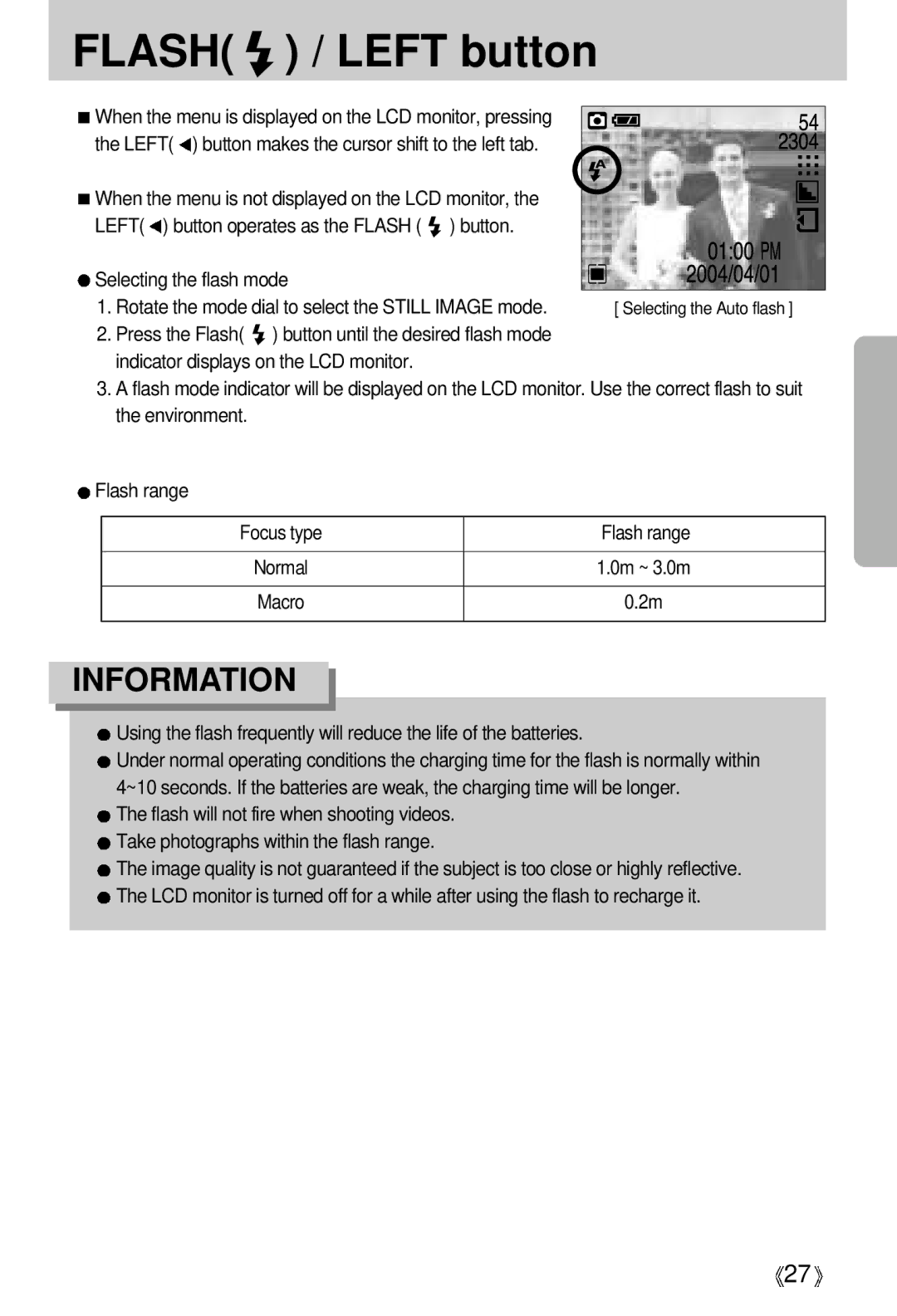 Samsung EC-D401ZSBA/E1, EC-D401ZSBB/E1 manual Flash / Left button 