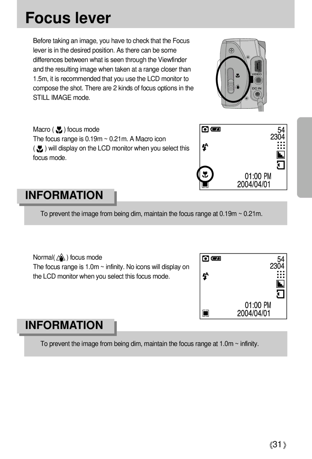 Samsung EC-D401ZSBA/E1, EC-D401ZSBB/E1 manual Focus lever 