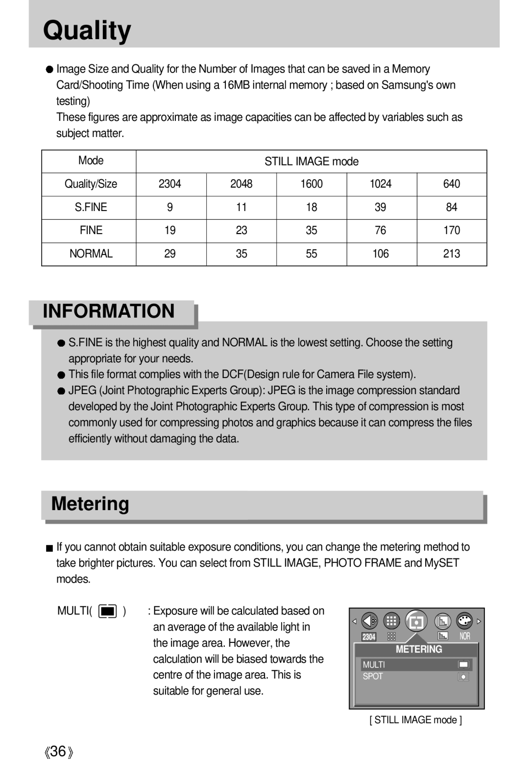 Samsung EC-D401ZSBB/E1, EC-D401ZSBA/E1 manual Quality, Metering, Multi 