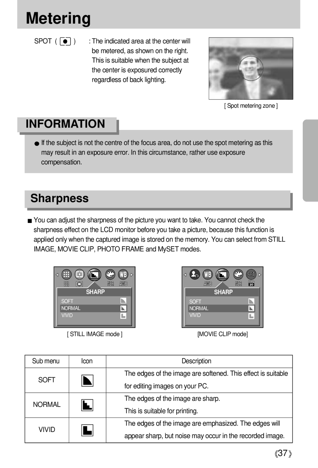 Samsung EC-D401ZSBA/E1, EC-D401ZSBB/E1 manual Metering, Sharpness 