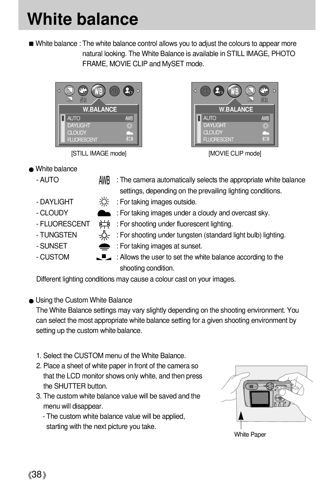 Samsung EC-D401ZSBB/E1, EC-D401ZSBA/E1 manual White balance 