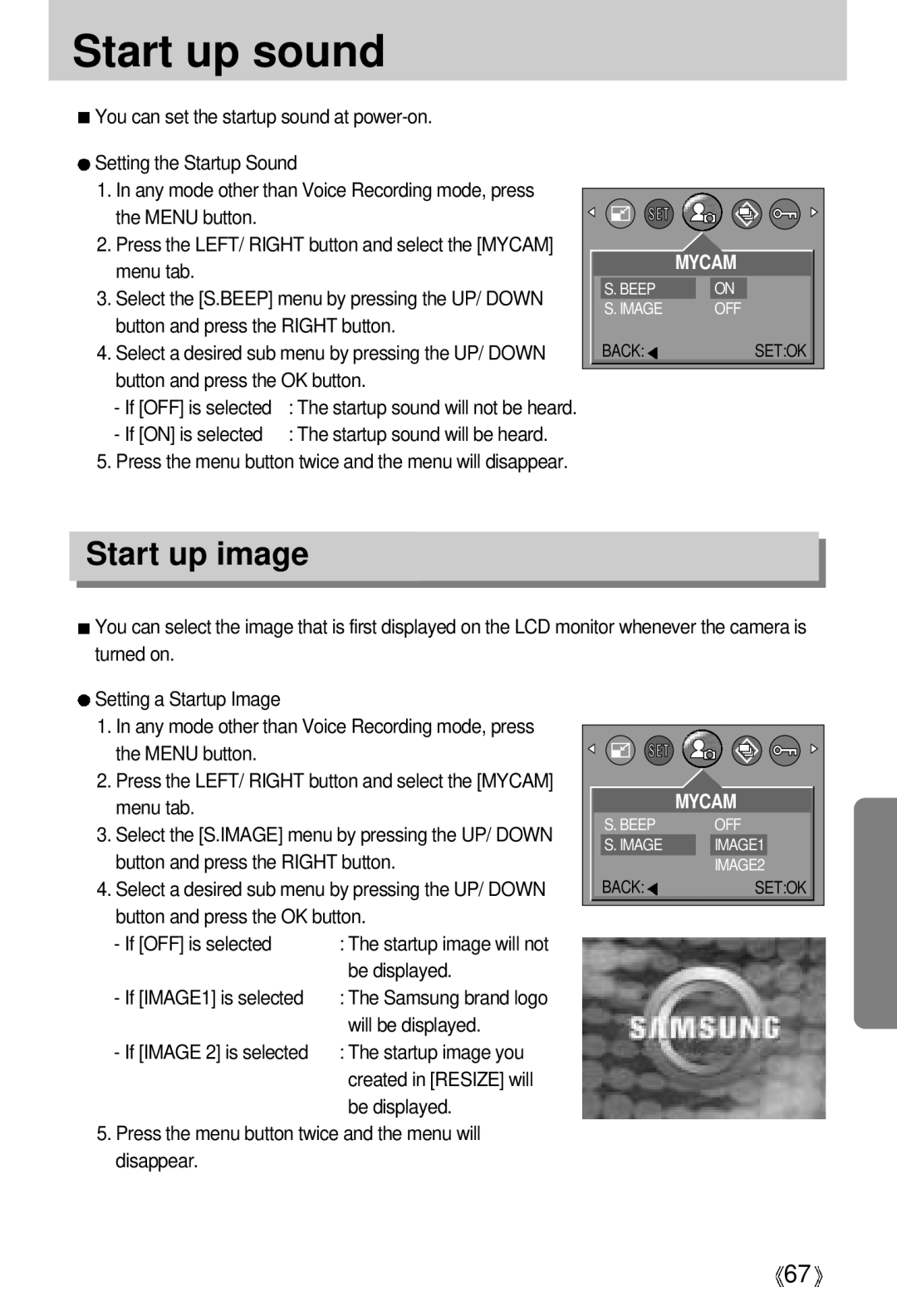 Samsung EC-D401ZSBA/E1, EC-D401ZSBB/E1 manual Start up sound, Start up image 