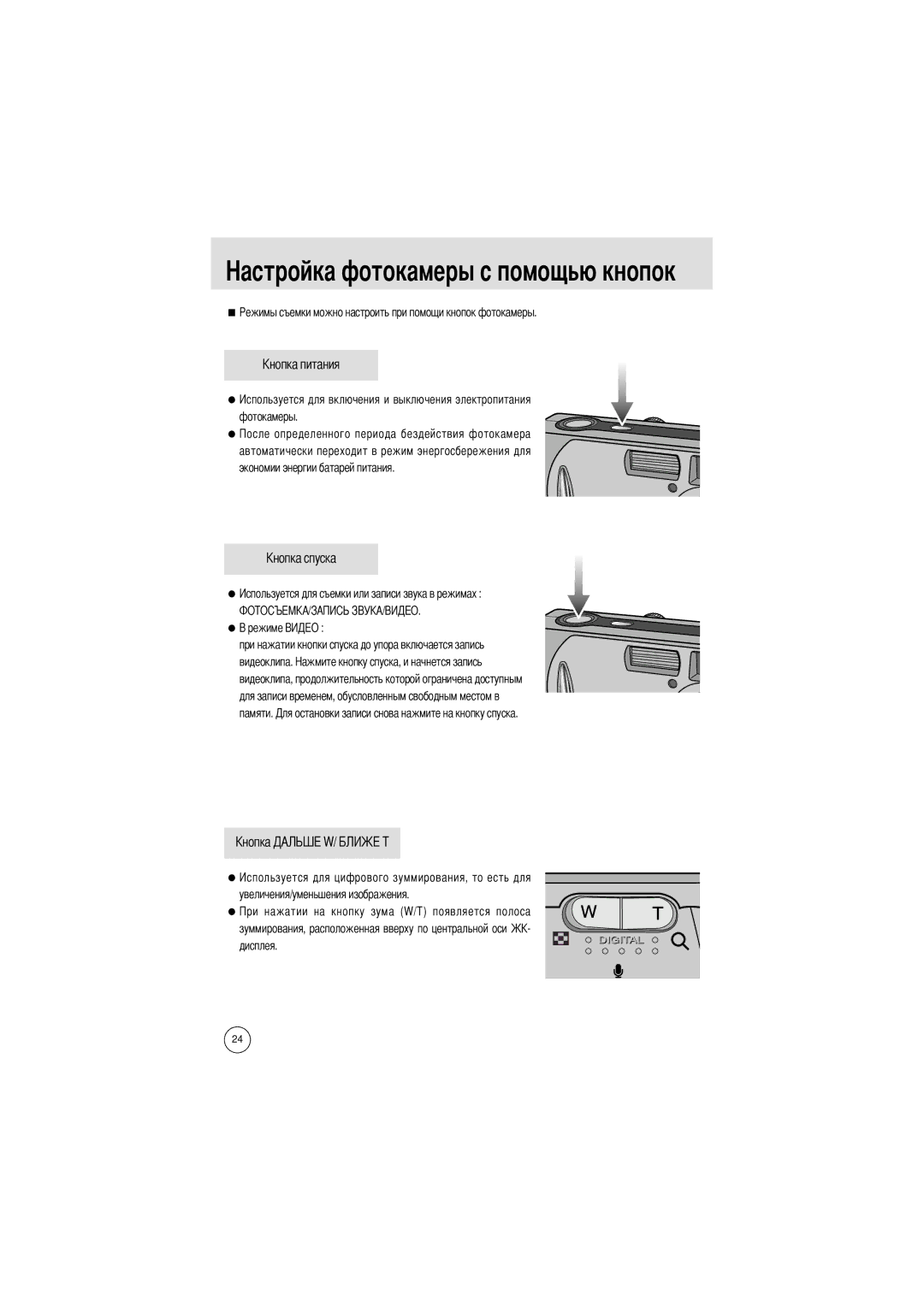 Samsung EC-D401ZSBB/E1, EC-D401ZSBA/E1 Токамеры с помощью кнопок, Для включения и выключения электропитания фотокамеры 