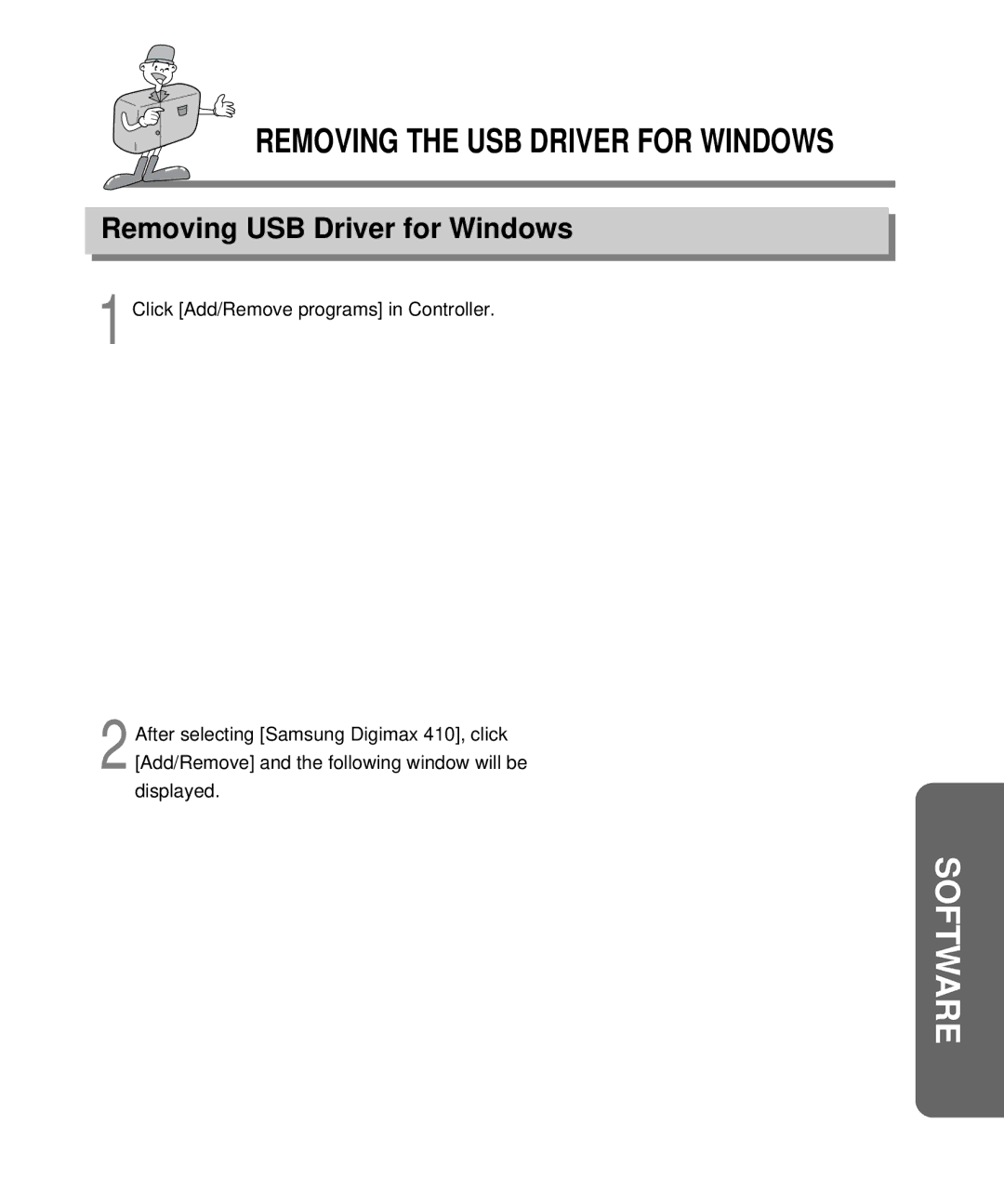 Samsung EC-D340ZSBA/E1, EC-D410ZSBA/E1 manual Removing the USB Driver for Windows, Removing USB Driver for Windows 