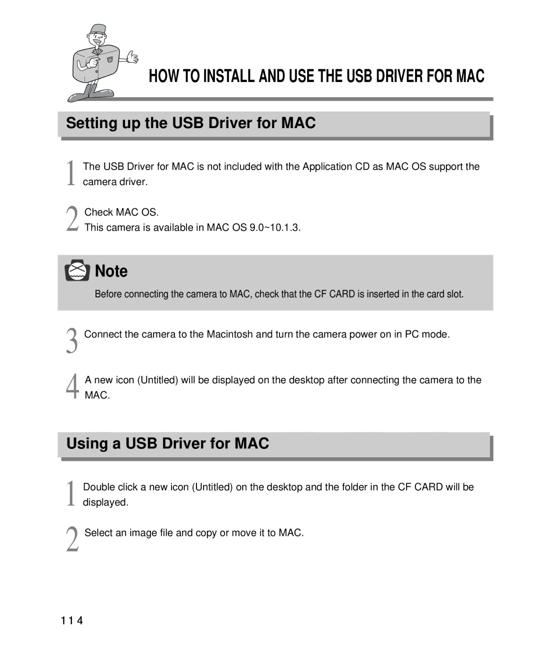 Samsung EC-D410ZSBA/E1, EC-D340ZSBA/E1 manual Setting up the USB Driver for MAC, Using a USB Driver for MAC 