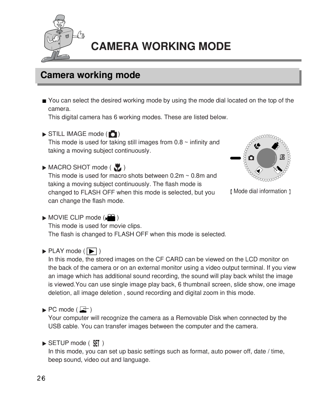 Samsung EC-D410ZSBA/E1, EC-D340ZSBA/E1 manual Camera Working Mode, Camera working mode 