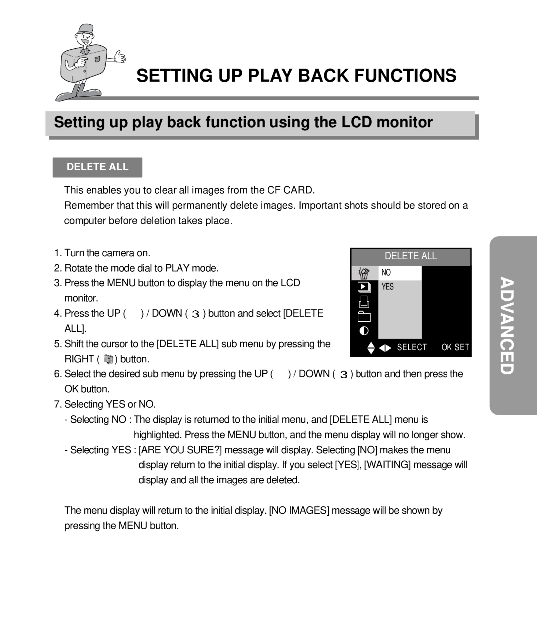 Samsung EC-D340ZSBA/E1, EC-D410ZSBA/E1 manual Setting up play back function using the LCD monitor, Delete ALL, All 