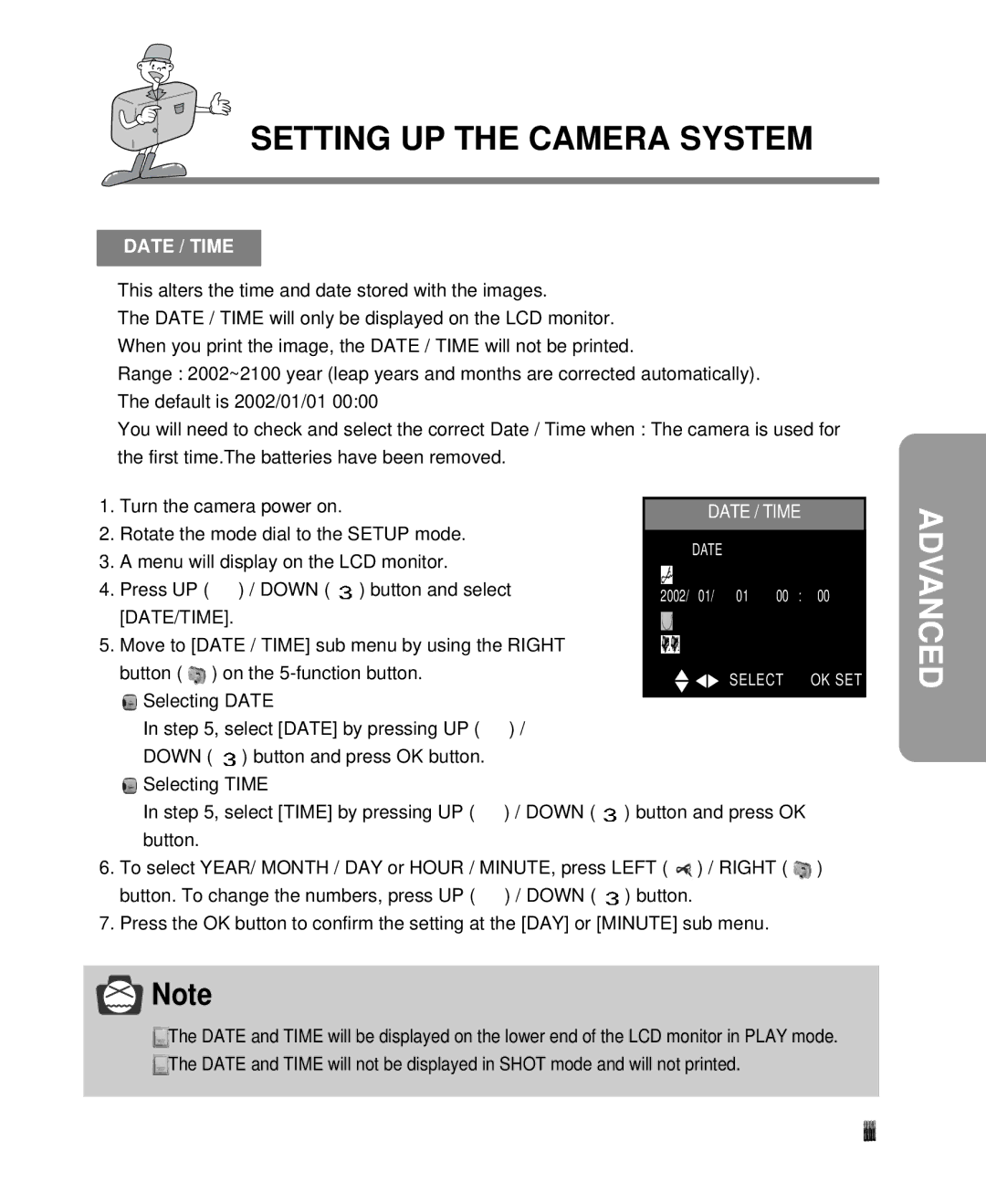 Samsung EC-D340ZSBA/E1, EC-D410ZSBA/E1 manual Date / Time, Date/Time, Selecting Date , select Date by pressing UP 