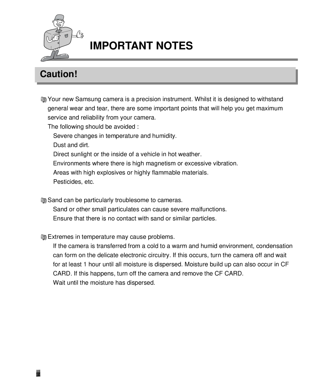 Samsung EC-D410ZSBA/E1, EC-D340ZSBA/E1 manual Important Notes, Wait until the moisture has dispersed 