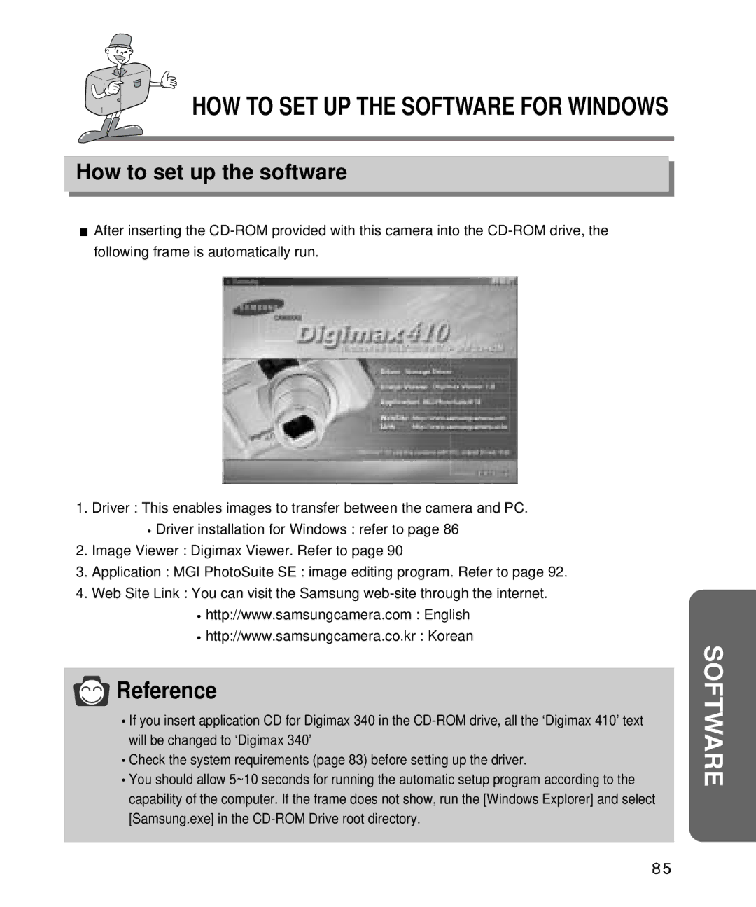 Samsung EC-D340ZSBA/E1, EC-D410ZSBA/E1 manual HOW to SET UP the Software for Windows, How to set up the software 