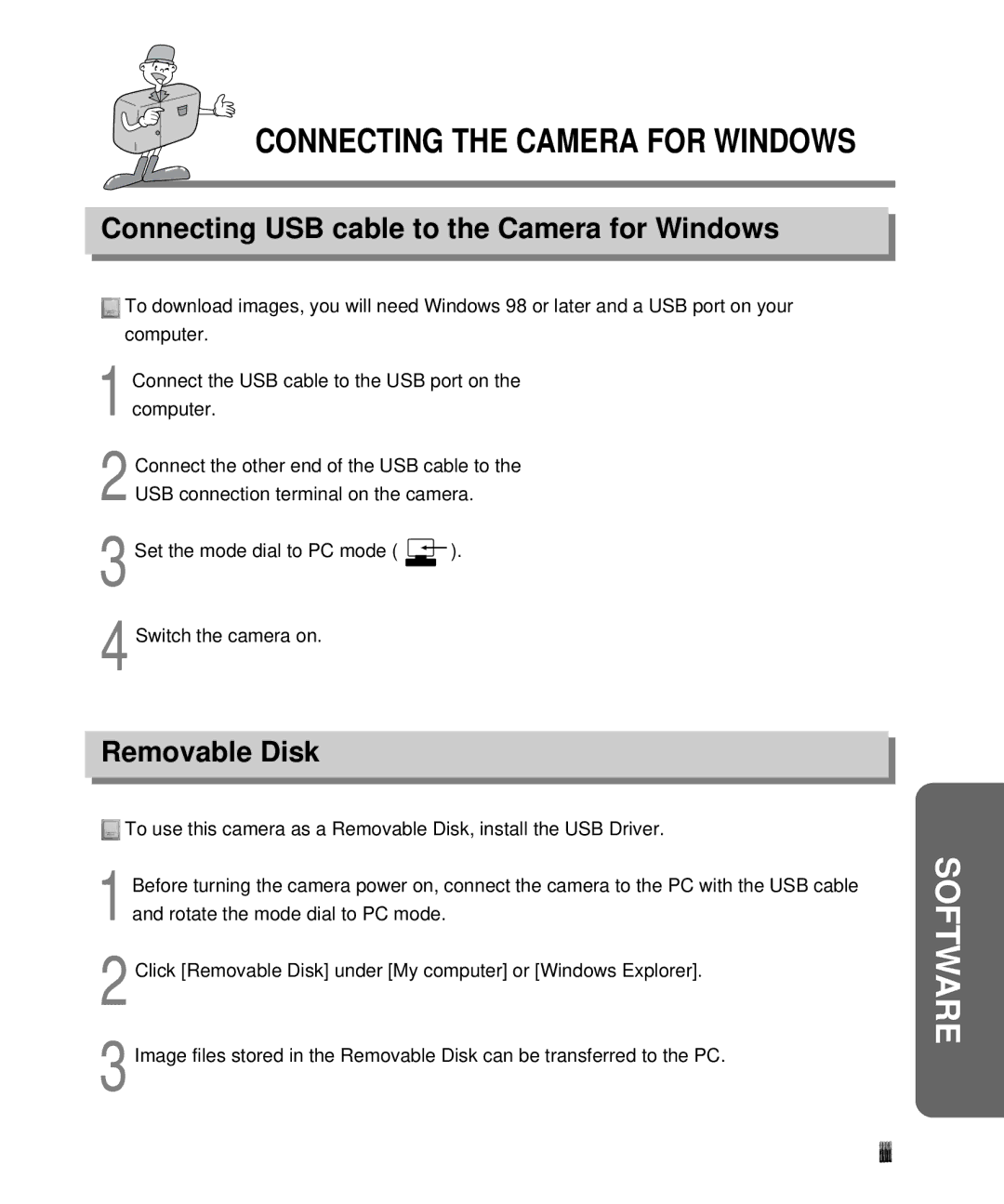 Samsung EC-D340ZSBA/E1, EC-D410ZSBA/E1 manual Connecting USB cable to the Camera for Windows, Removable Disk 