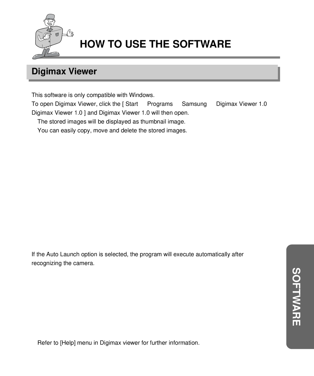 Samsung EC-D340ZSBA/E1, EC-D410ZSBA/E1 manual HOW to USE the Software, Digimax Viewer 