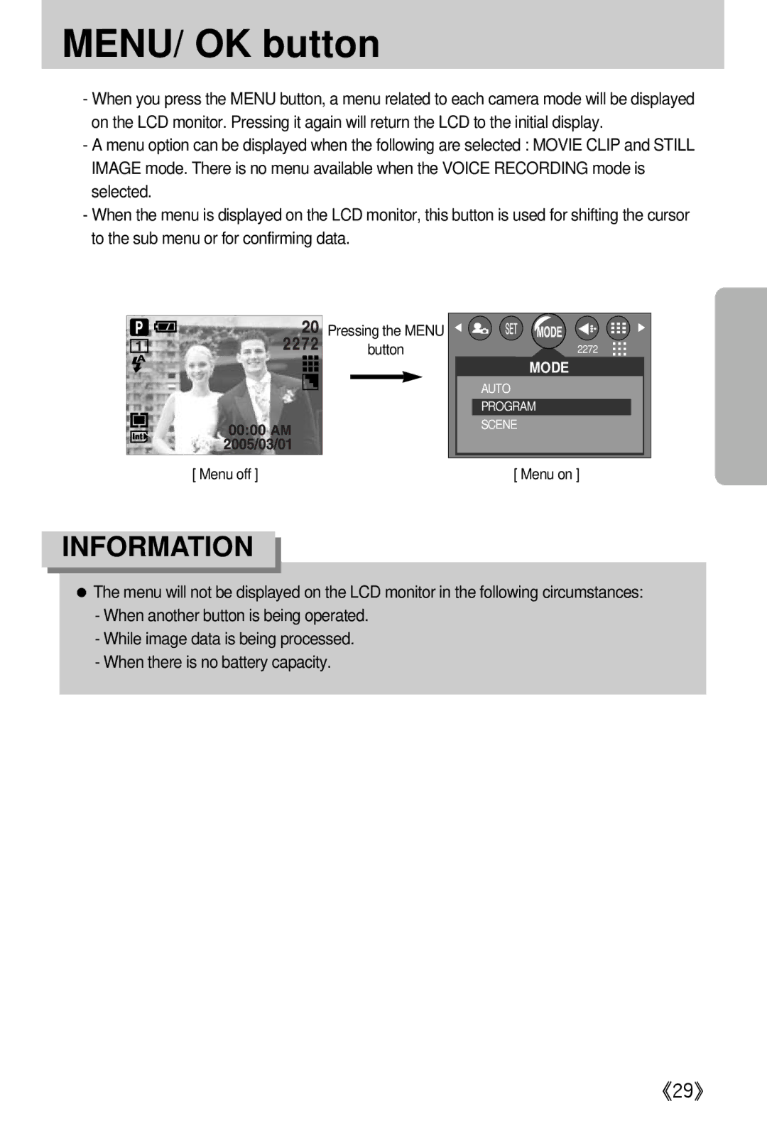 Samsung EC-A402ZRBA/US, EC-D420ZSAA, EC-A402ZBAA, EC-A402ZRBA/E1, EC-A402ZBBA/E1, EC-A402ZSBA/E1 manual MENU/ OK button 