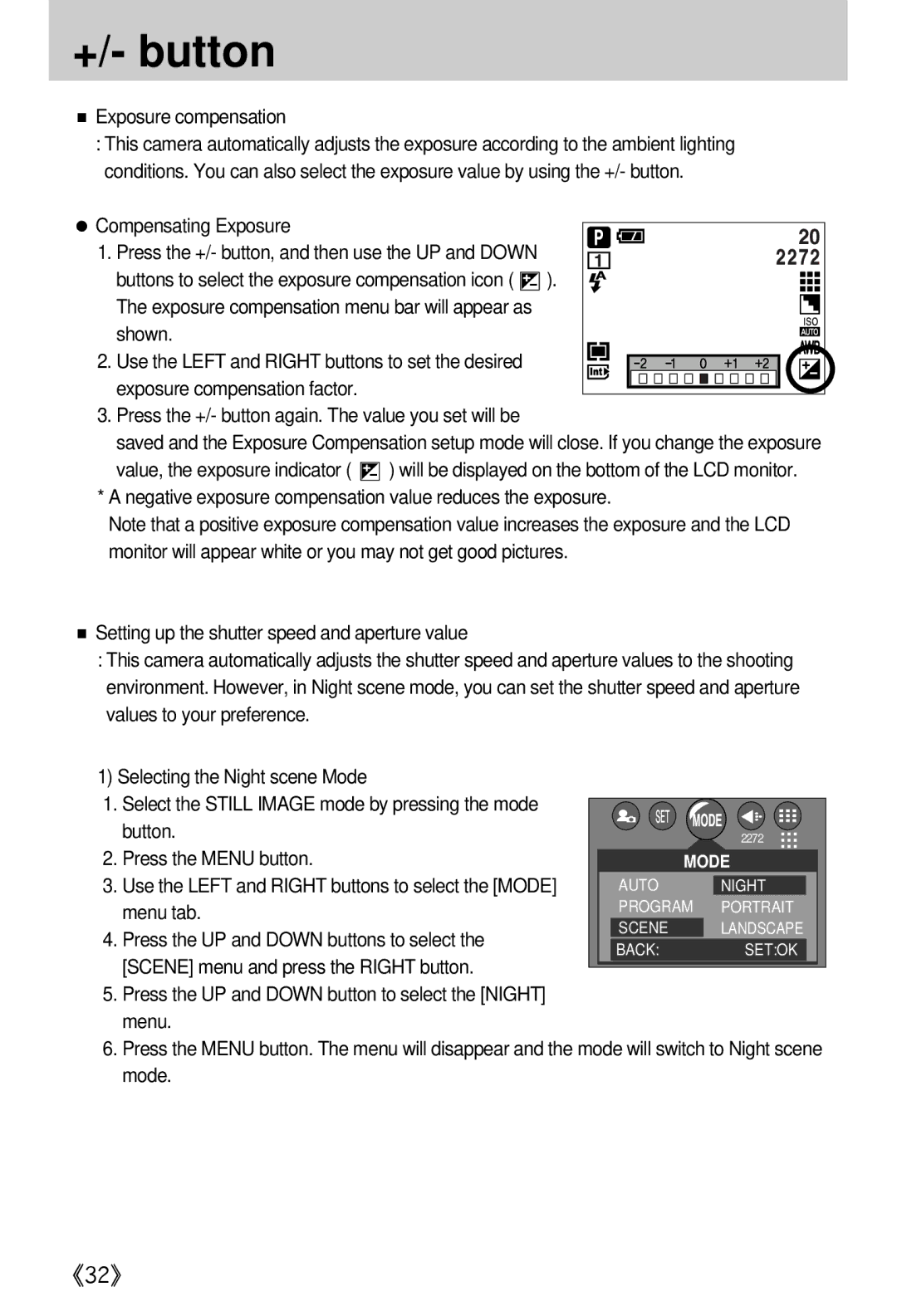 Samsung EC-A402ZBBA/E1, EC-D420ZSAA, EC-A402ZRBA/US manual Exposure compensation, Scene menu and press the Right button 