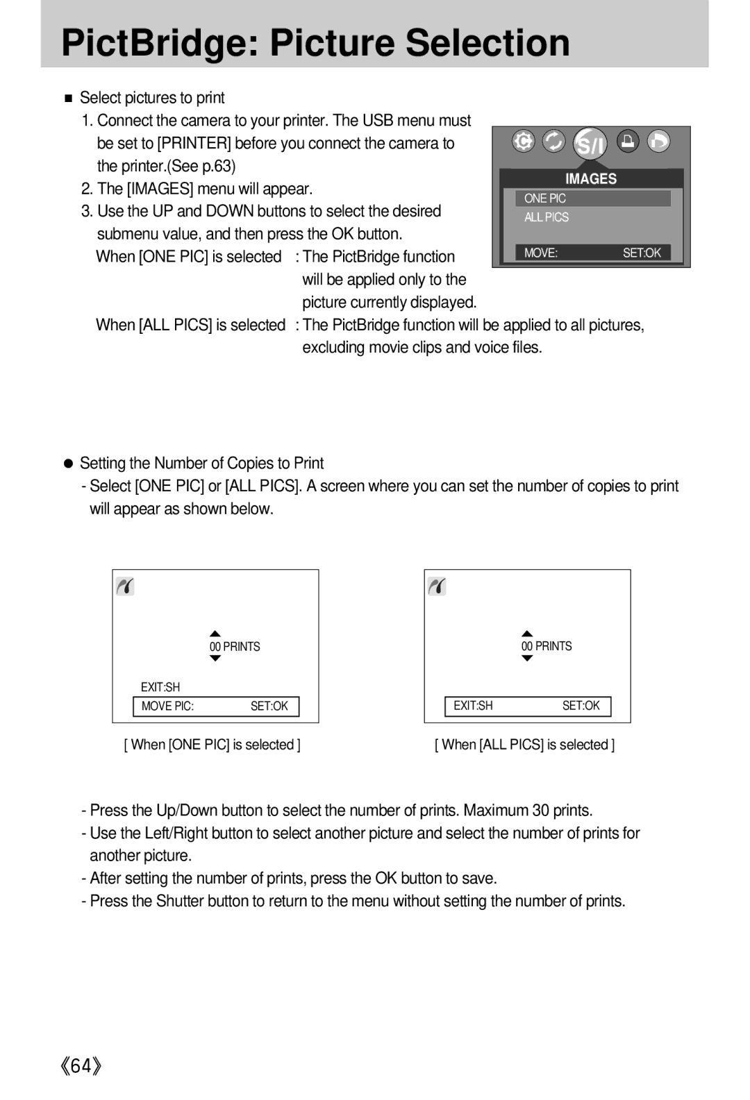 Samsung EC-A402ZRBA/US, EC-D420ZSAA, EC-A402ZBAA, EC-A402ZRBA/E1, EC-A402ZBBA/E1, EC-A402ZSBA/E1 PictBridge Picture Selection 